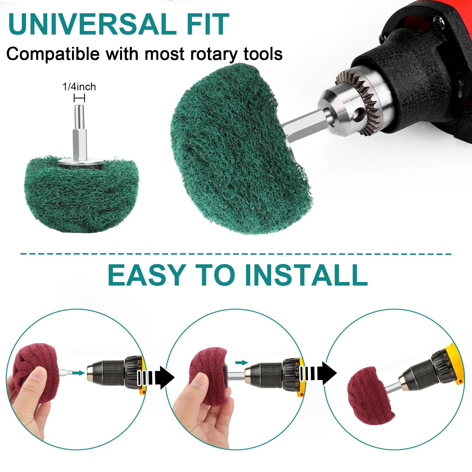 **SUNJOYCO 6PCS Abrasive Buffing & Polishing Wheel Drill Attachment Set - Scouring Pads, Sanding Mop & Power Scrubber Cleaning Kit with 1/4” Shank for Metal, Wood & Auto Detailing**    *(Optimized for SEO, includes use cases: metal polishing, wood sanding, auto detailing, and general cleaning tasks.)*
