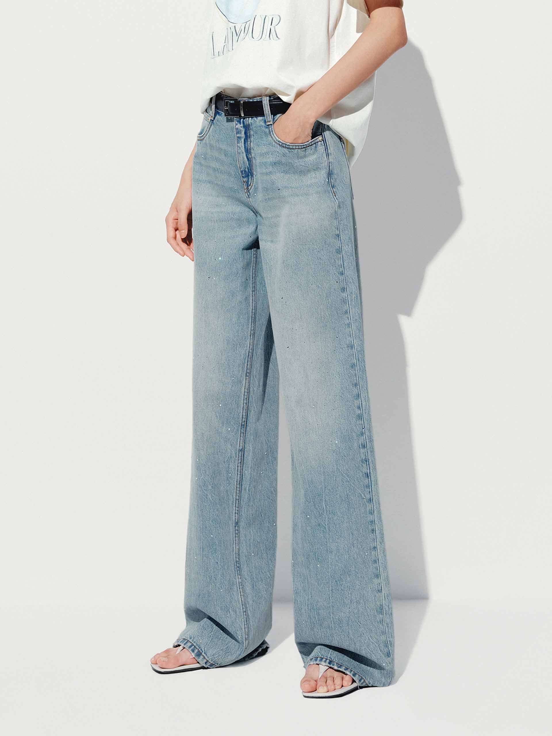 Hotfix Rhinestone Straight Jeans for Women - Sparkling Embellished Denim Pants for Parties, Clubs & Night Out