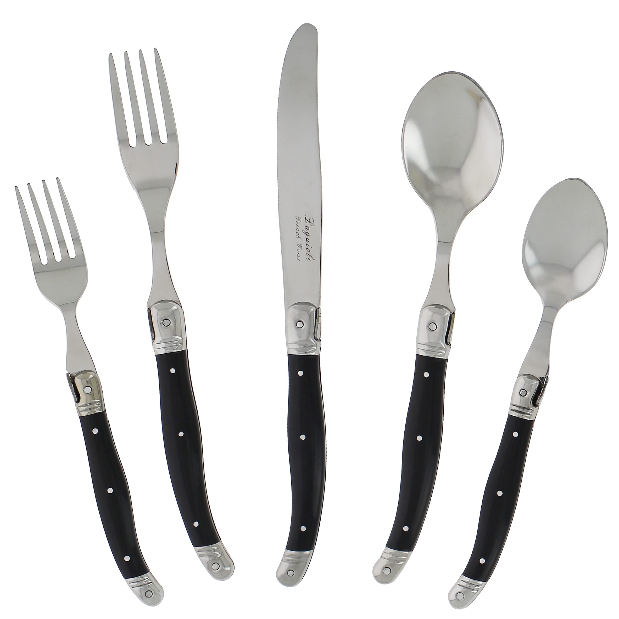 Premium French Laguiole 20-Piece Flatware Set - Stainless Steel Cutlery Set for 4 - Elegant Black Onyx Knives, Spoons & Forks - Perfect for Fine Dining, Wedding Gifts & Upscale Dinner Parties
