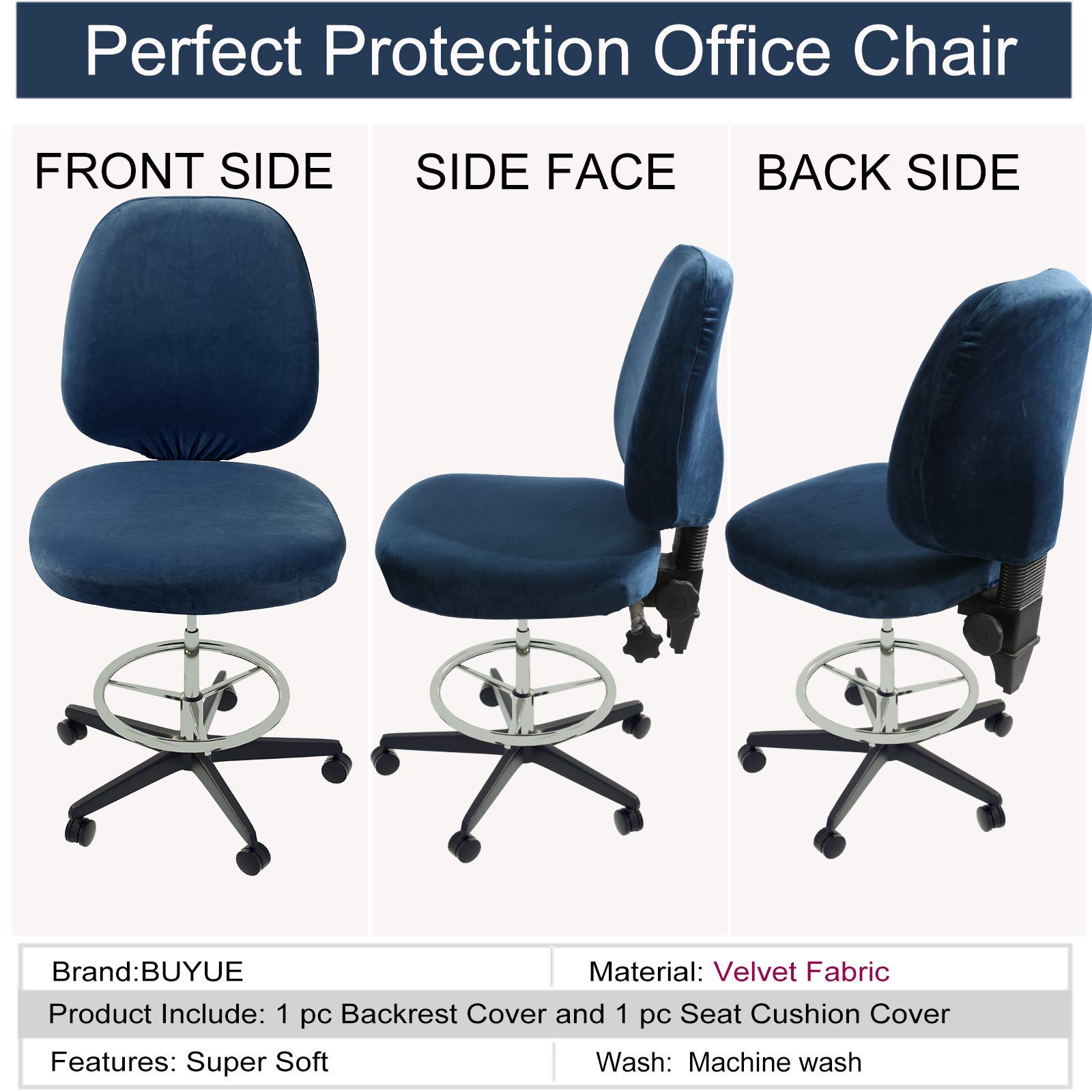 BUYUE Velvet Office Chair Seat Cover - Super Soft Stretchable Washable Dustproof Slipcover for Computer Desk Chair, Student Dorm (Navy Blue) | Home Office, Study Room & Workspace Protection