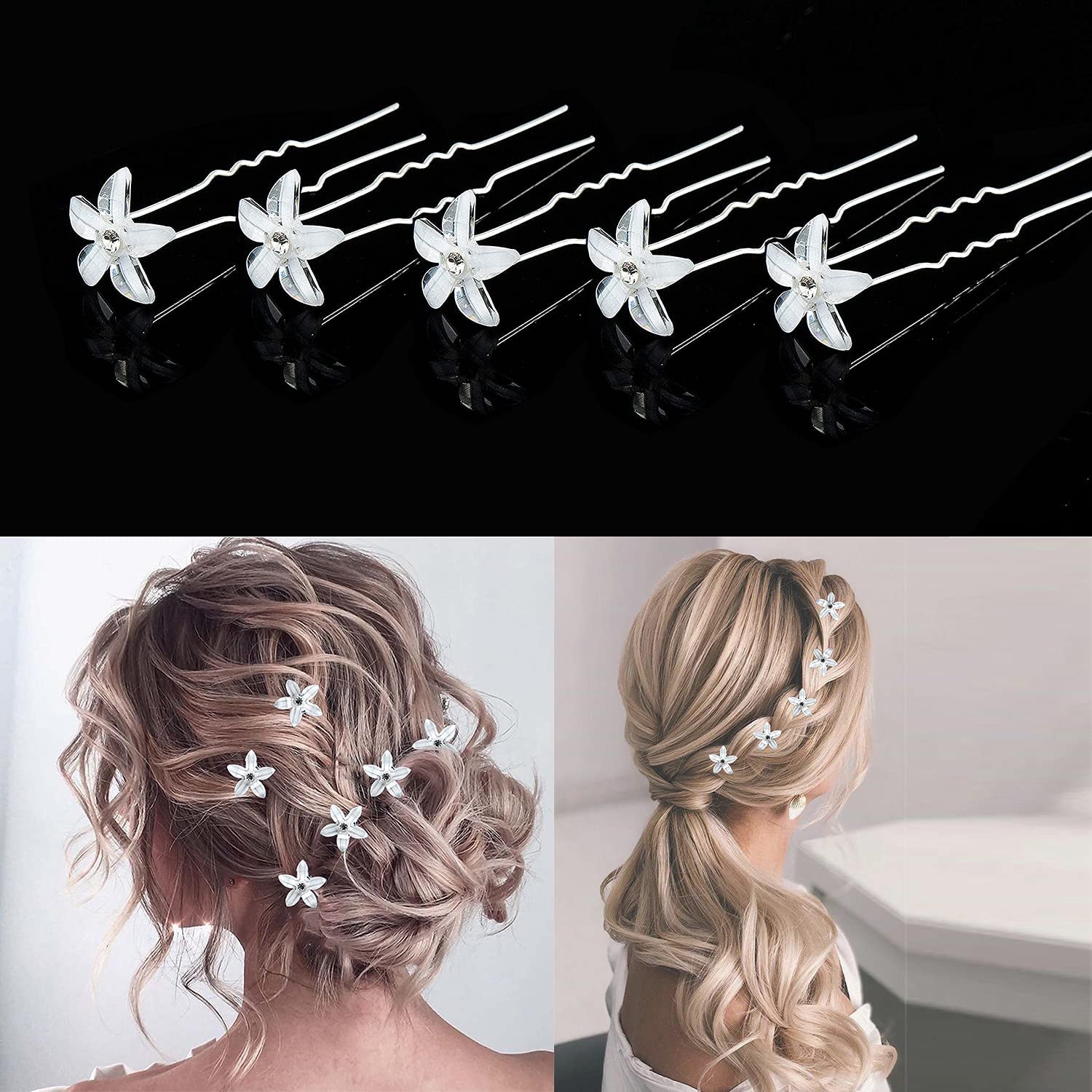 40Pcs Rhinestone Pearl Hair Pins for Women - Elegant U-Shaped Bridal Hair Clips with Flower Design for Wedding, Prom, Party Hairstyles - Perfect Hair Accessories for Brides, Bridesmaids and Special Occasions
