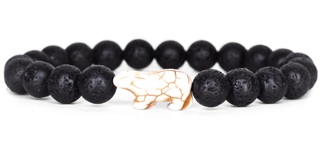 Fahlo Polar Bear Tracking Bracelet - Lava Stone Beads with GPS Tracking ID - Stylish Wildlife Conservation Jewelry for Animal Lovers & Outdoor Adventures
