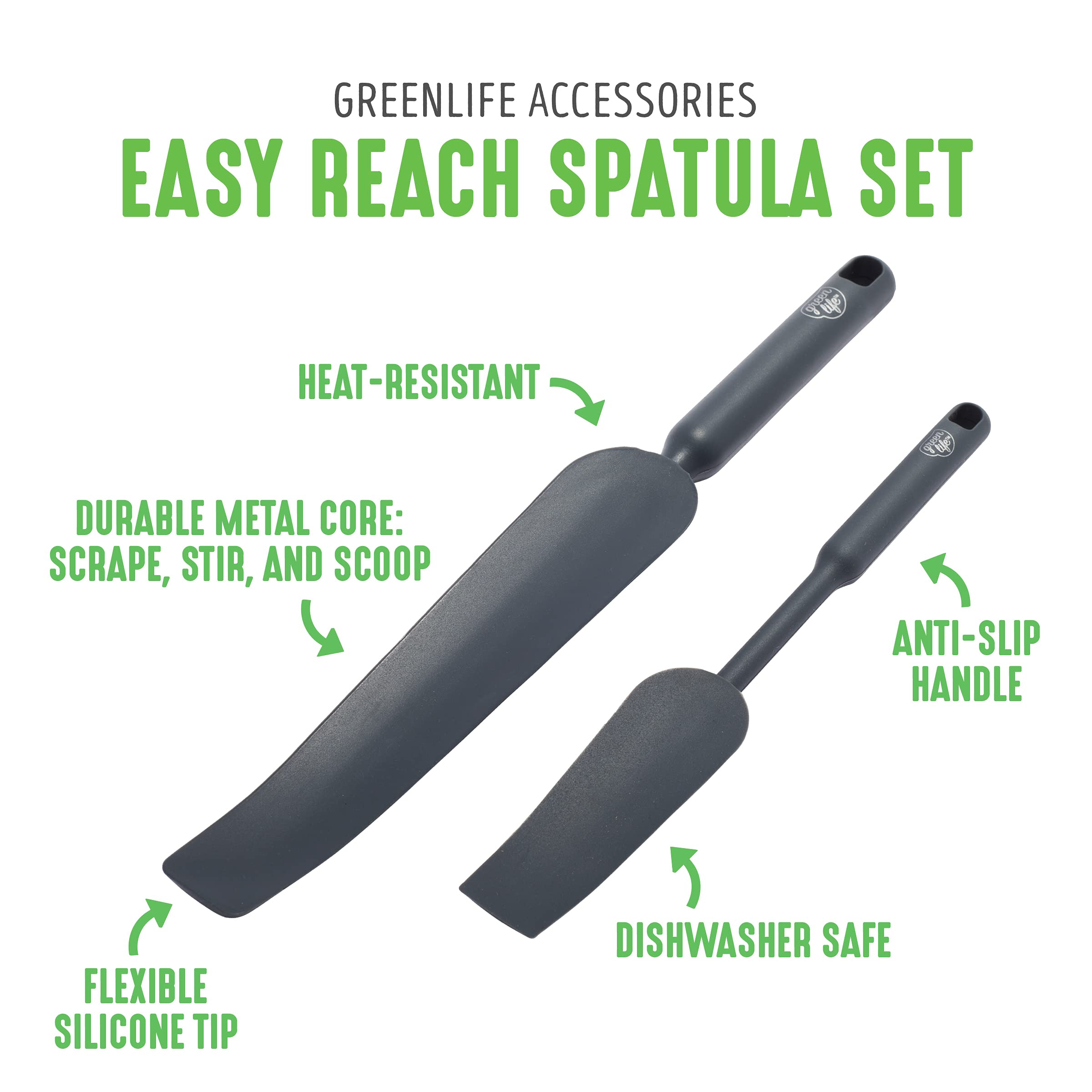 GreenLife Silicone Spatula Set - 3-Piece Heat Resistant Baking Utensils for Mixing, Stirring & Folding - Non-Stick, Dishwasher Safe Kitchen Tools - Perfect for Cake Decorating, Cookie Dough & Pancake Batter