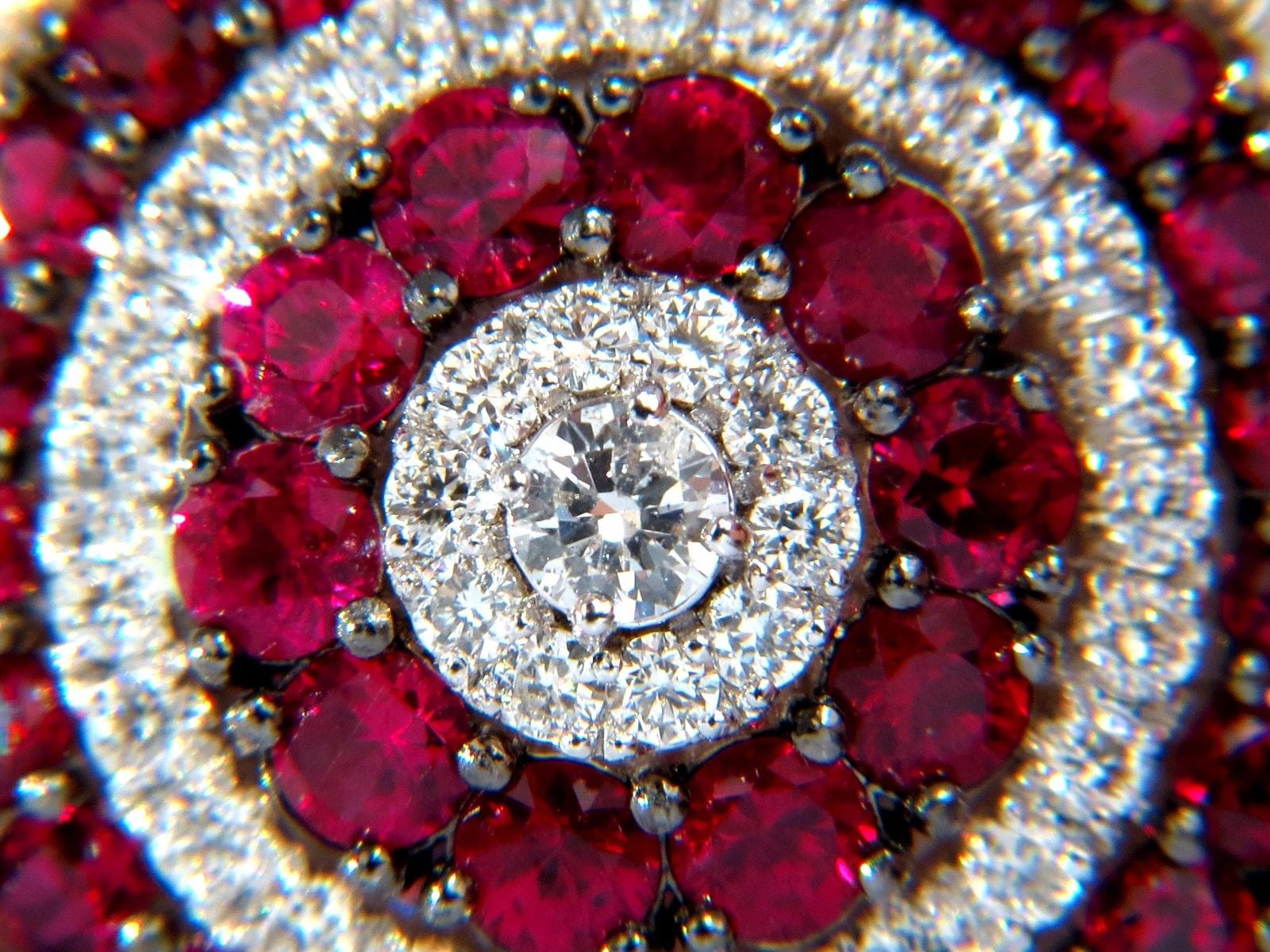 9.74ct Natural Red Ruby Diamond Dangling Earrings 18K Gold Roulette Bulls Eye - Elegant Jewelry for Weddings, Parties & Special Occasions