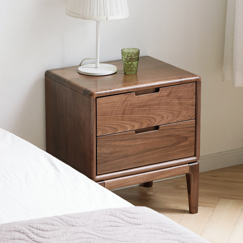 Premium Black Walnut & Ash Solid Wood Nightstand - Modern Nordic Style Bedside Table for Bedroom, Living Room, or Office - Durable & Stylish Furniture with Storage Shelf