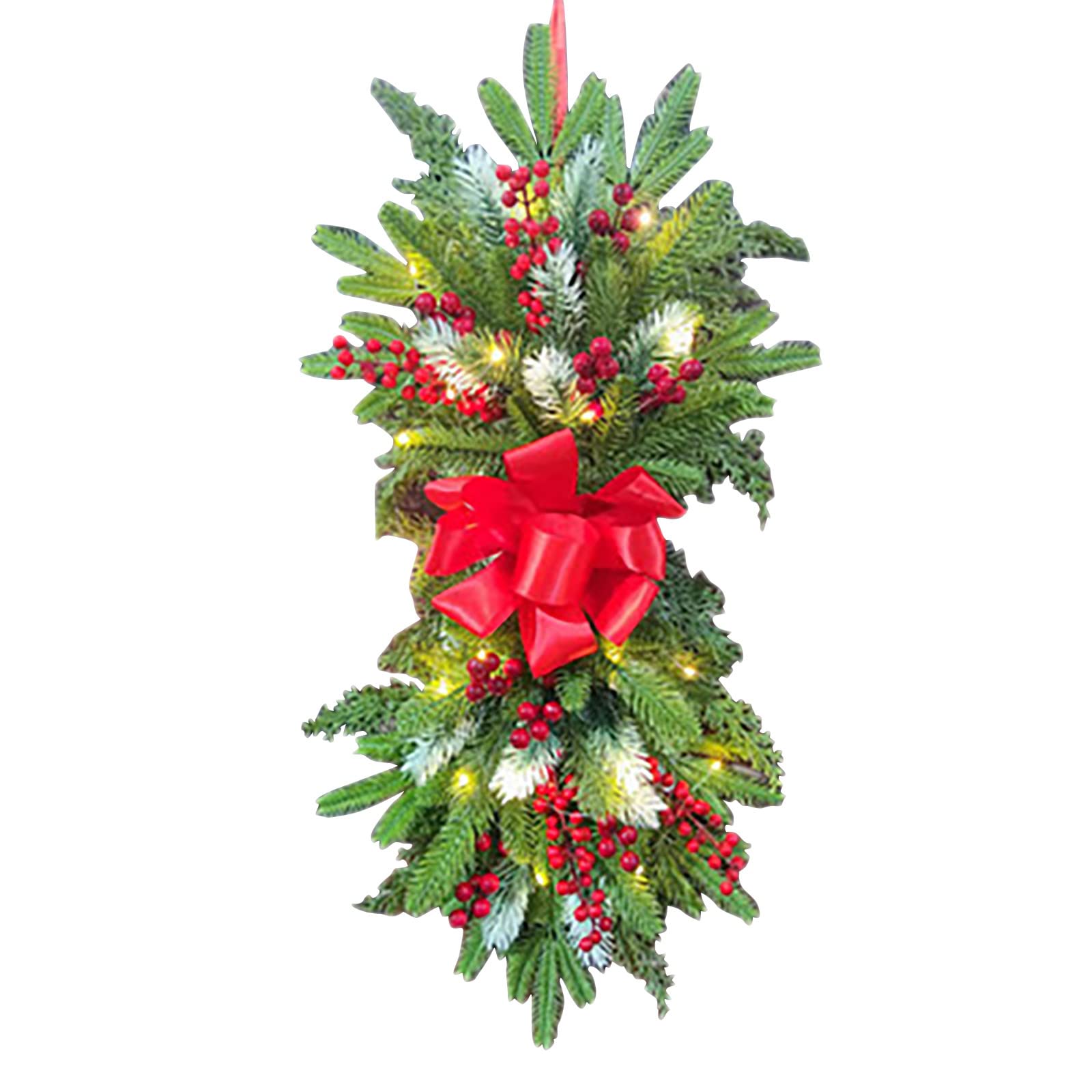 LED Prelit Christmas Wreath - Battery Operated Cordless Stairway Decor for Holiday Home, Staircase, Mantel & Doorway Decoration