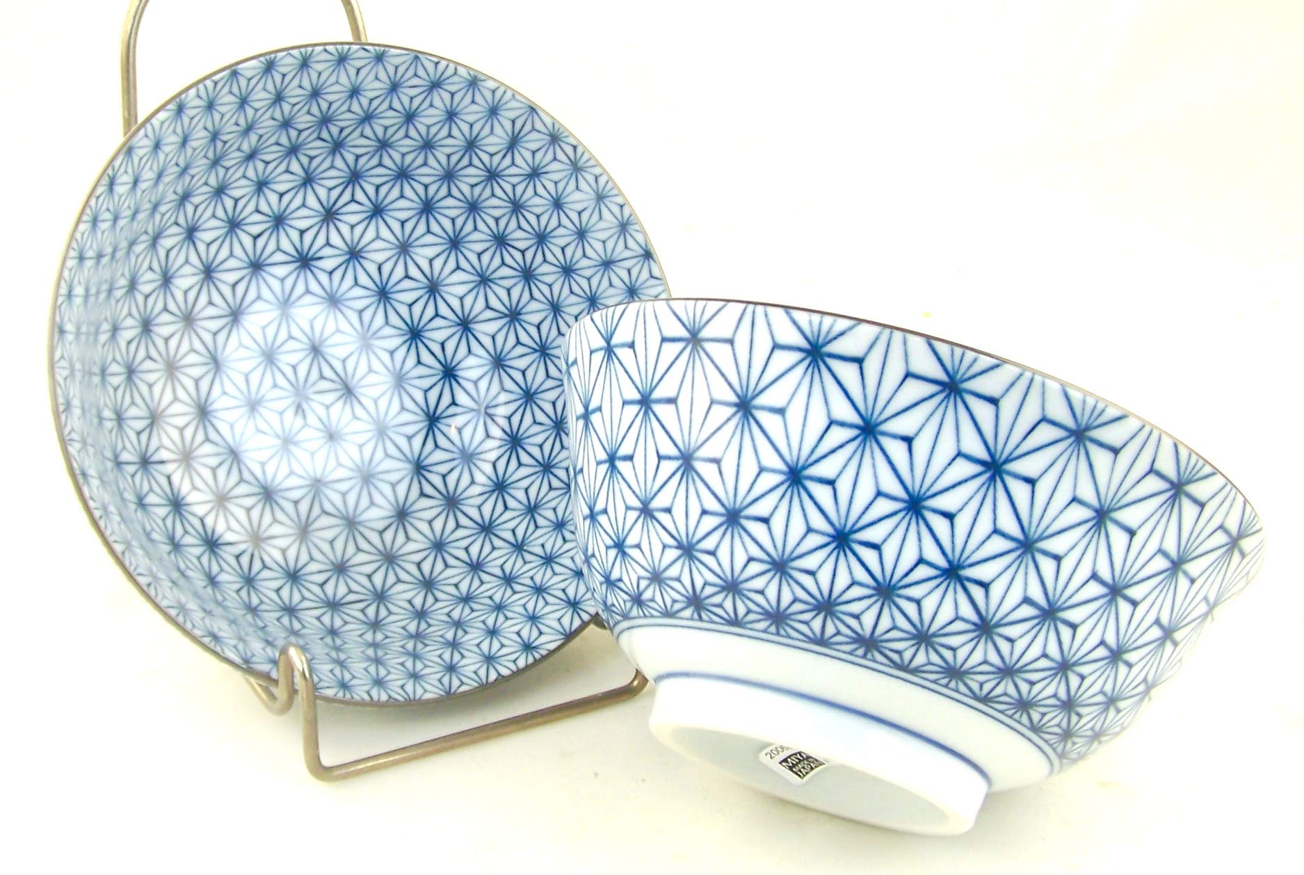 2-Piece Fine Japanese Sometsuke Porcelain Bowls - Blue Star Flower Chintz Design for Rice, Cereal, Pasta, Soup & Noodles - Elegant Dining & Gift Set for Asian Cuisine Lovers