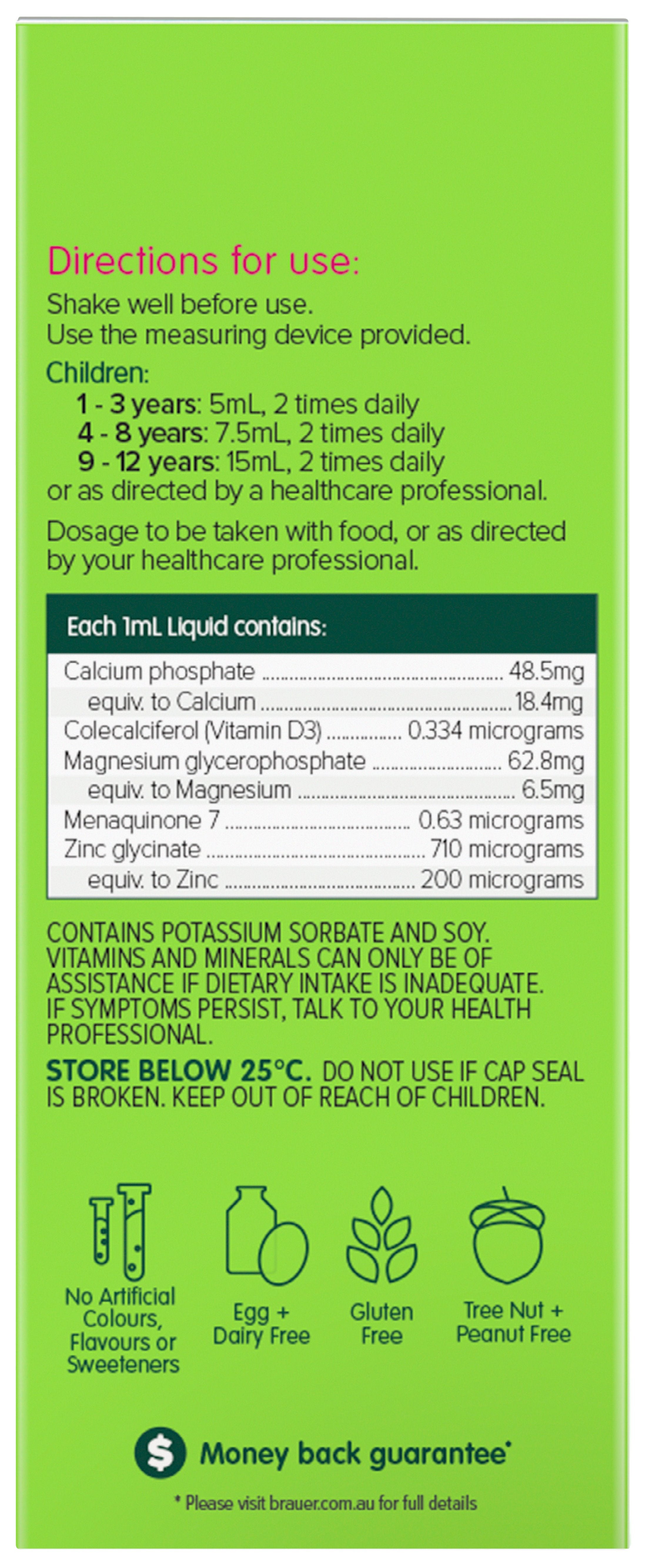 Brauer Baby & Kids Liquid Calcium Magnesium Zinc Supplement - Supports Healthy Growth & Immune System - Ideal for Infants & Toddlers - Perfect for Daily Nutrition & Immune Support