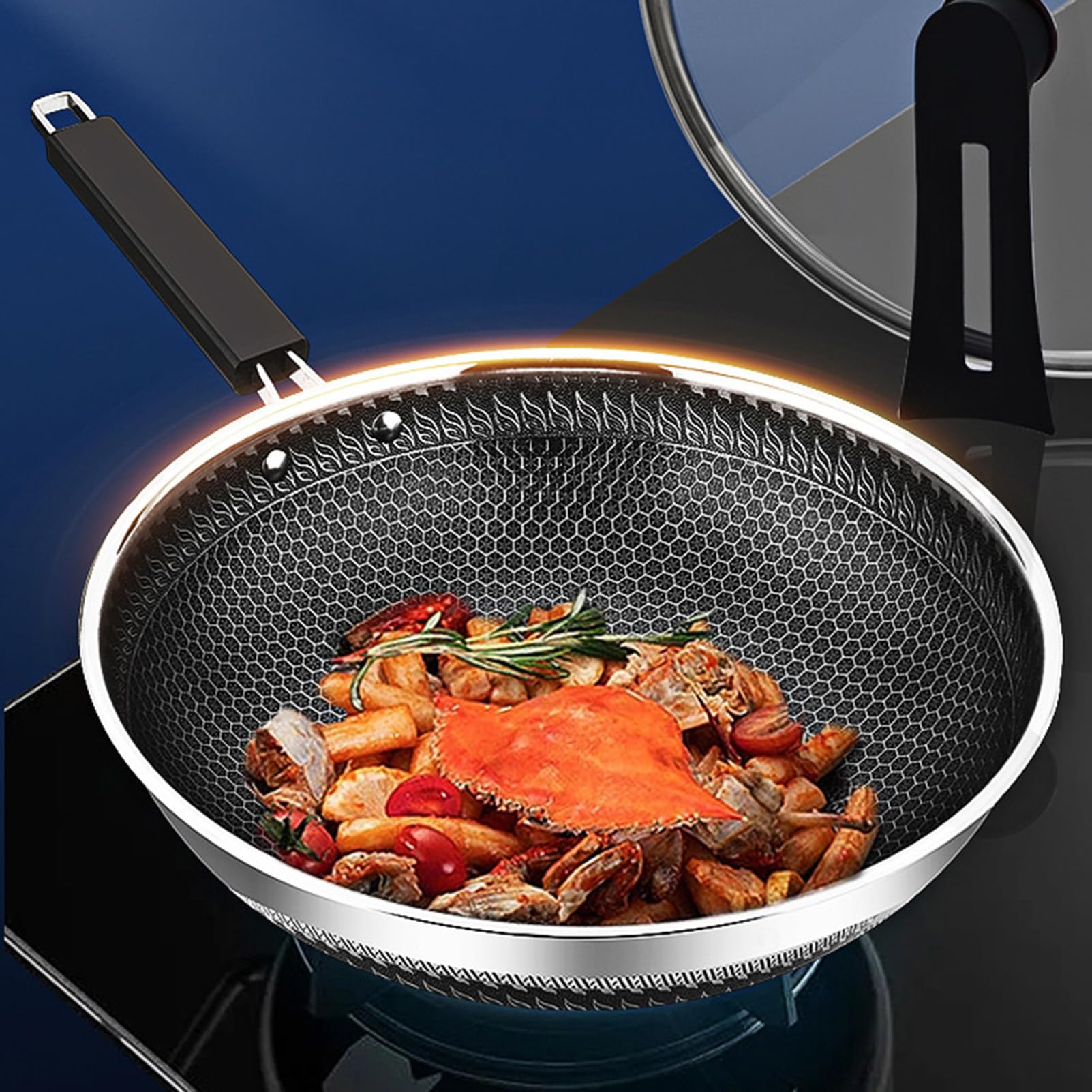 AZHANGYB 34cm Carbon Steel Wok Pan - Nonstick, Scratch-Resistant Pasta Pot for Electric, Induction & Gas Stoves - Perfect for Stir-Frying, Boiling & Deep Frying Pasta Dishes