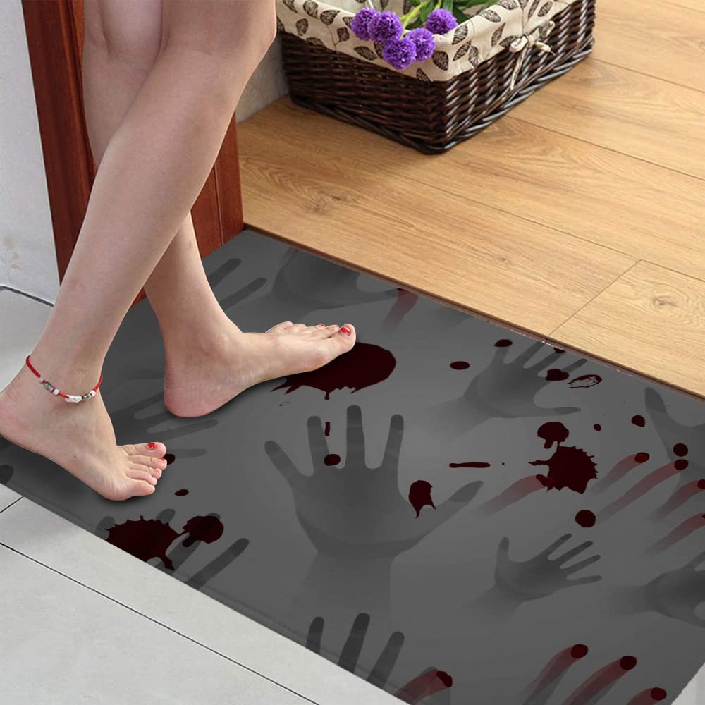 Non-Slip Indoor Door Mat with TPR Backing - Absorbent Bath & Entrance Rug - Washable Halloween Bloodstain Design - 16x24 Inch for Front Door, Bathroom & Home Decor