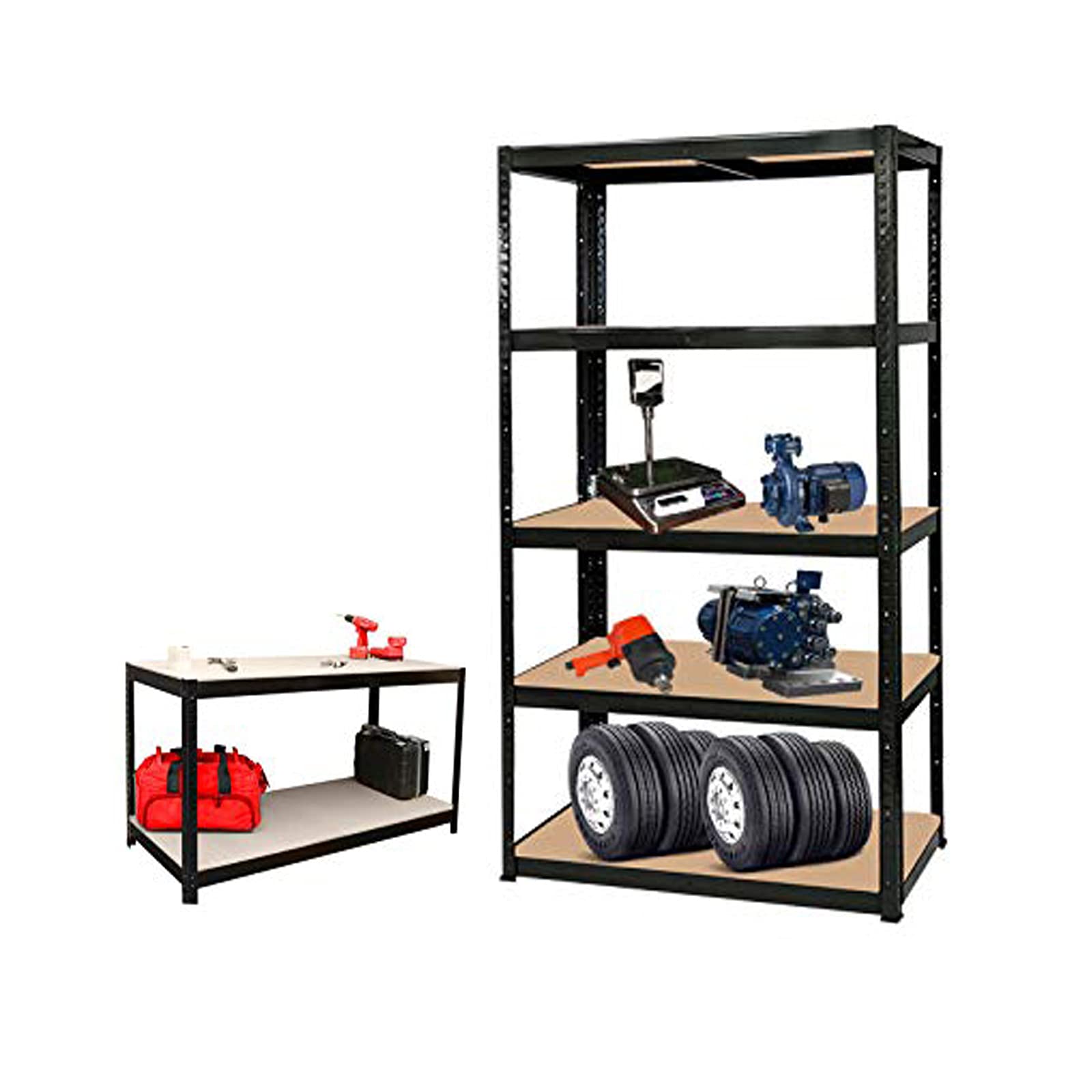 5-Tier Adjustable Steel Shelving Unit - Heavy Duty Boltless Metal Storage Rack (150x70x30cm, Black) for Warehouse, Basement, Kitchen & Garage Organization