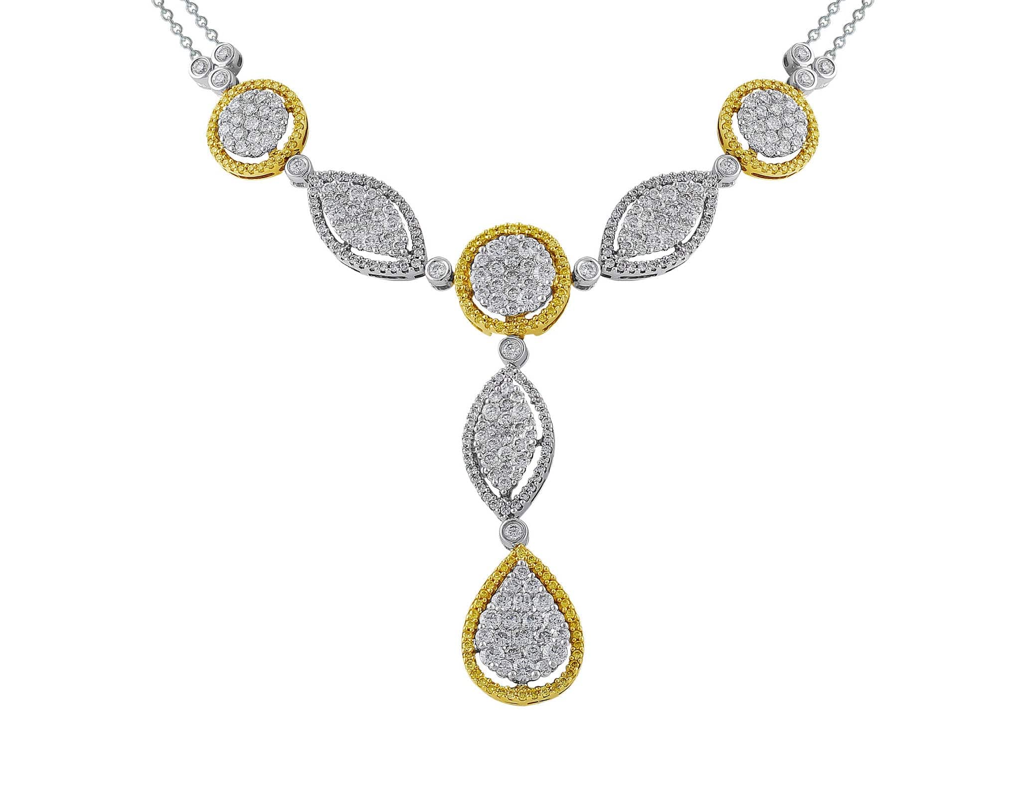 18K White Gold Detachable Drop Necklace with Yellow & White Diamonds - Elegant Jewelry for Weddings, Parties & Special Occasions