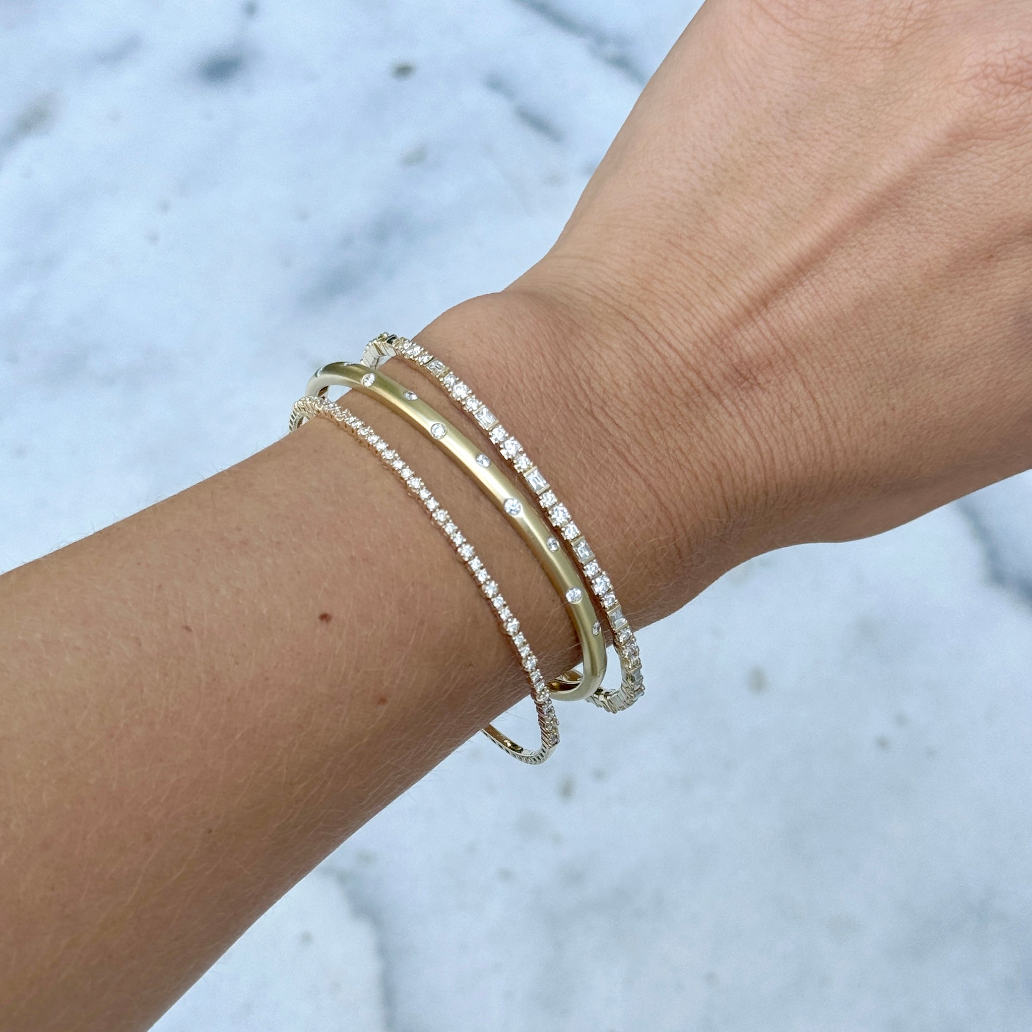 14K Yellow Gold Diamond Flush Set Bangle Bracelet for Women - Elegant Jewelry Gift for Weddings, Anniversaries & Special Occasions