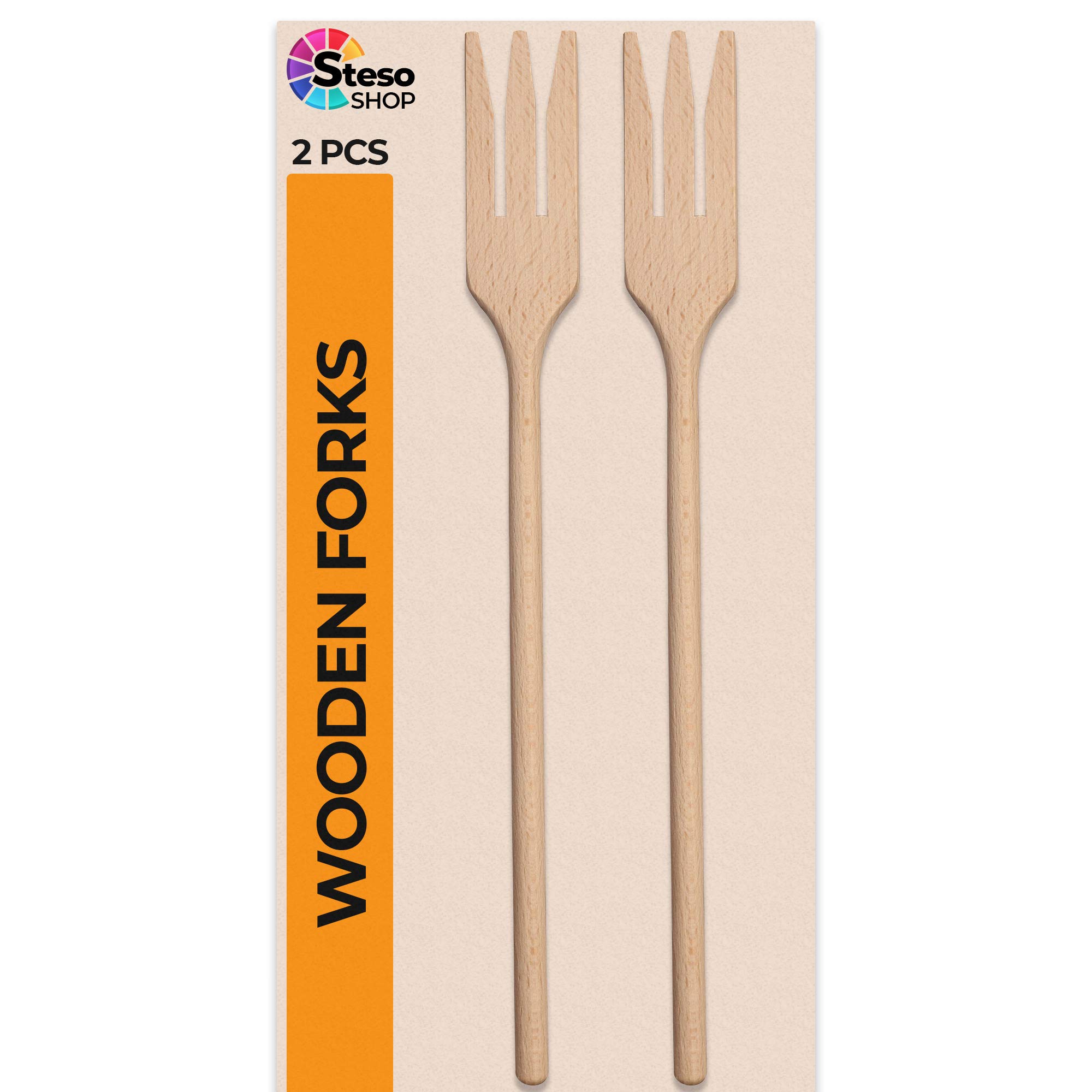 Premium Wooden Cooking Forks Set of 2 - Natural Wooden Utensils for Salad, Pasta, BBQ & Grilling - Eco-Friendly Kitchen Tools for Tasting, Serving & Cooking - Perfect for Camping, Picnics & Outdoor Dining