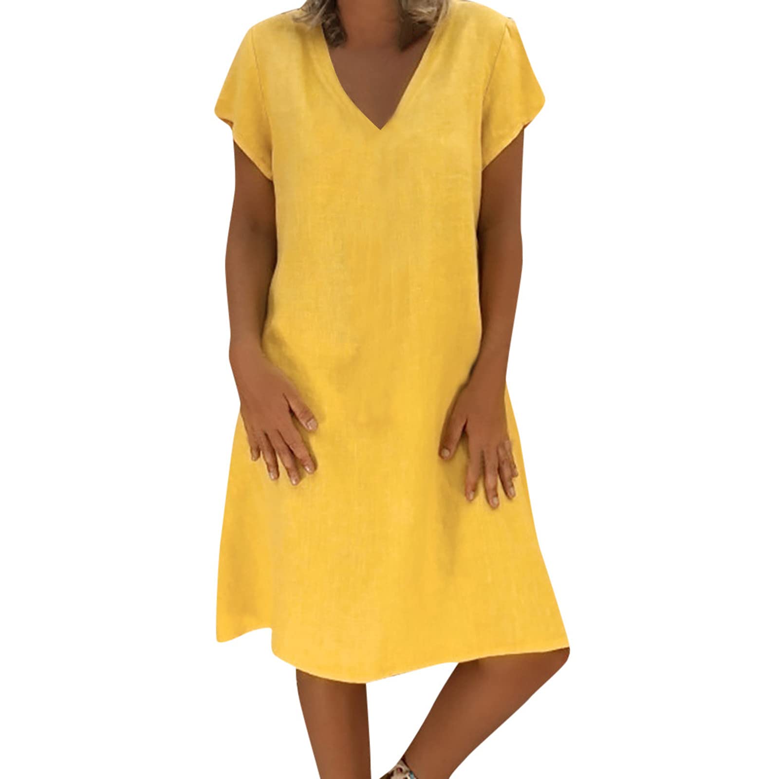 TIMIFIS Women's Summer Beach Dresses - Short Sleeve Loose Casual Sundress with V Neck | Sexy Midi Dress for Plus Size | Perfect for Vacations, Pool Parties & Date Nights