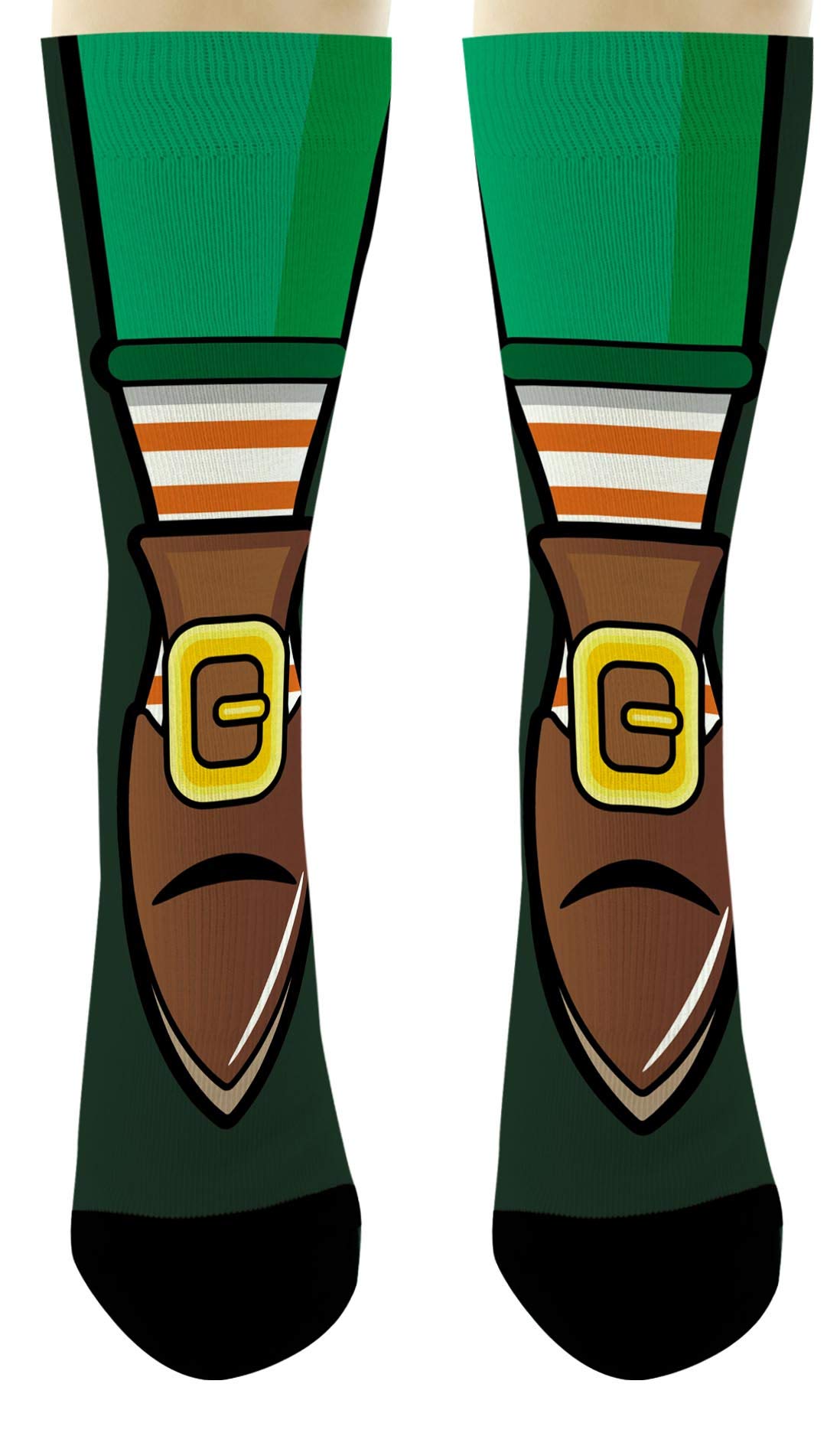 Leprechaun Leg Socks for St Patrick's Day - Green Pointy Shoe Novelty Crew Socks - Fun Costume Accessories for Irish Themed Parties & Festive Celebrations