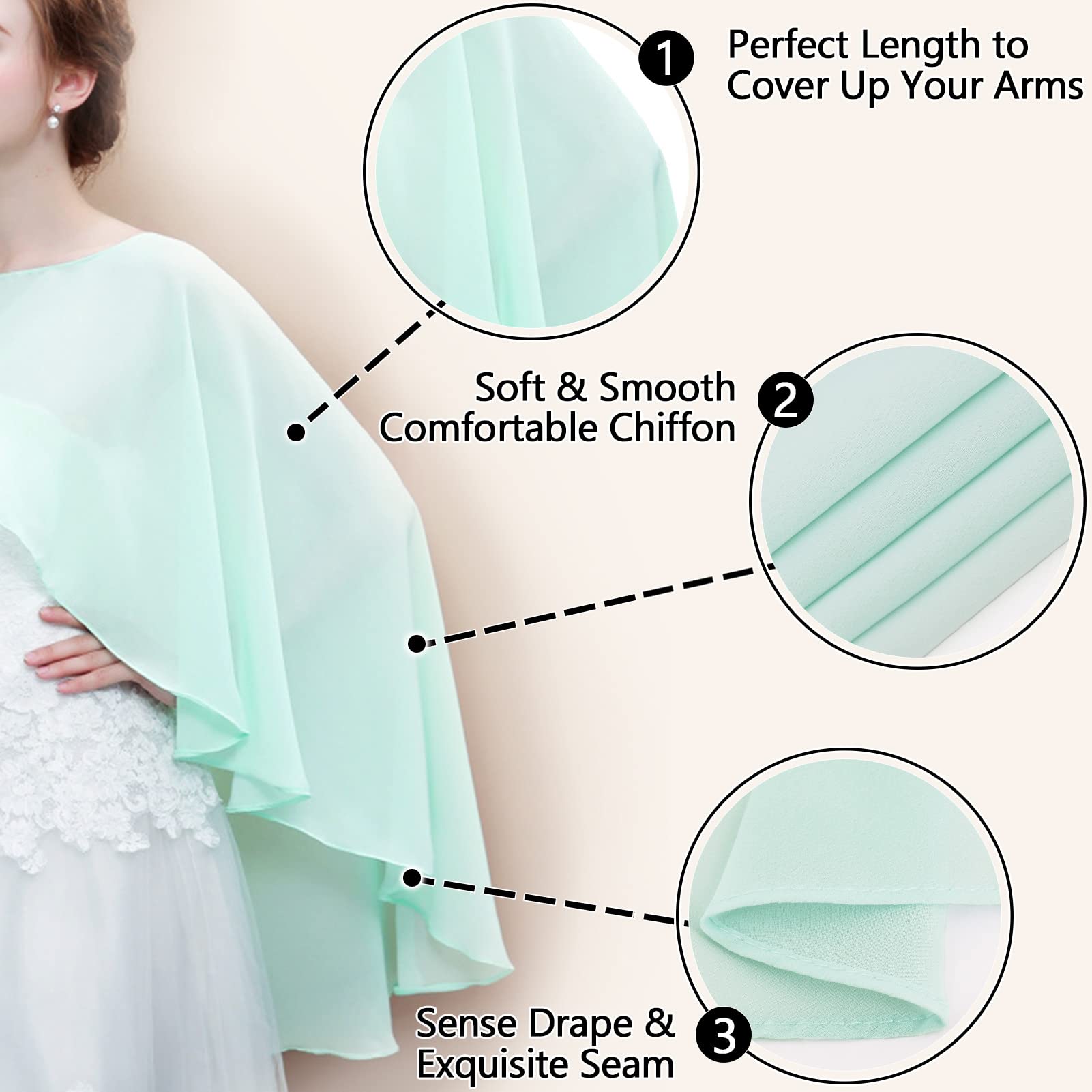 Elegant Sheer Chiffon Cape for Women - Lightweight Soft Capelet Shawl Wrap - Perfect for Evening Parties, Weddings, and Formal Dress Cover Ups