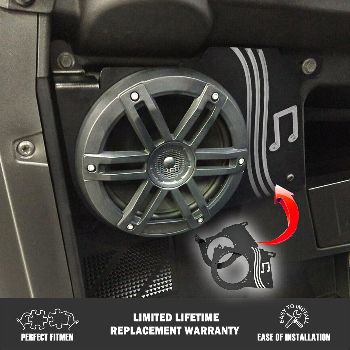 Waterproof 6.5 Inch Stereo Speaker Mount Enclosure for Polaris Ranger XP 1000 (2018-2023) - Durable Dash Speaker Mounts & Accessories for Off-Road Adventures, Marine & Outdoor Use
