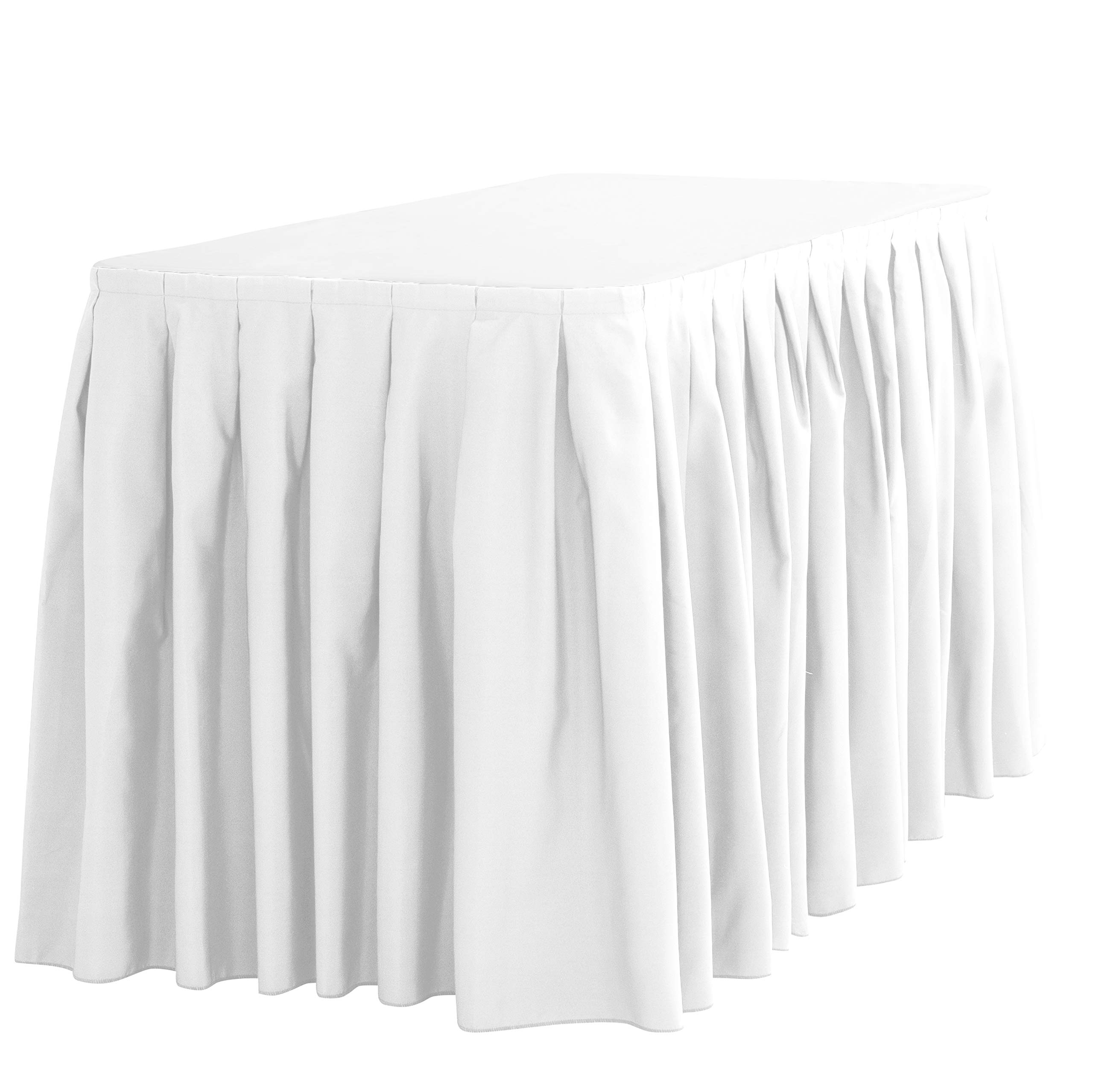 21ft White Polyester Table Skirt for 8ft Rectangular Table - Wrinkle Resistant Pleated Banquet Tablecloth - Perfect for Weddings, Parties, and Events