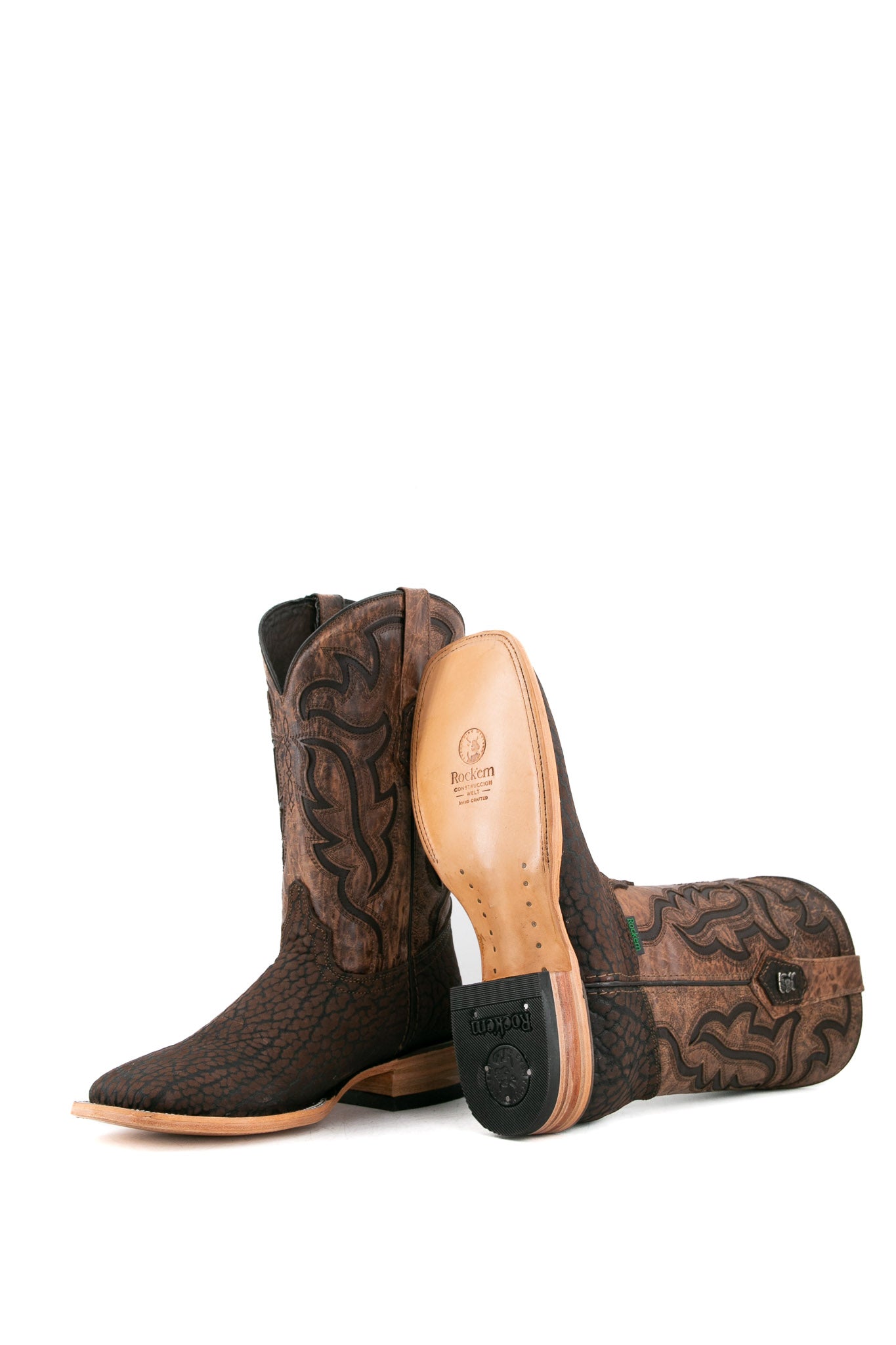 Premium Rock'em Bull Neck Square Toe Cowboy Boots for Men - Genuine Leather Western Riding Boots with Comfortable Cushion - Perfect for Country Dancing, Rodeo Events & Outdoor Adventures