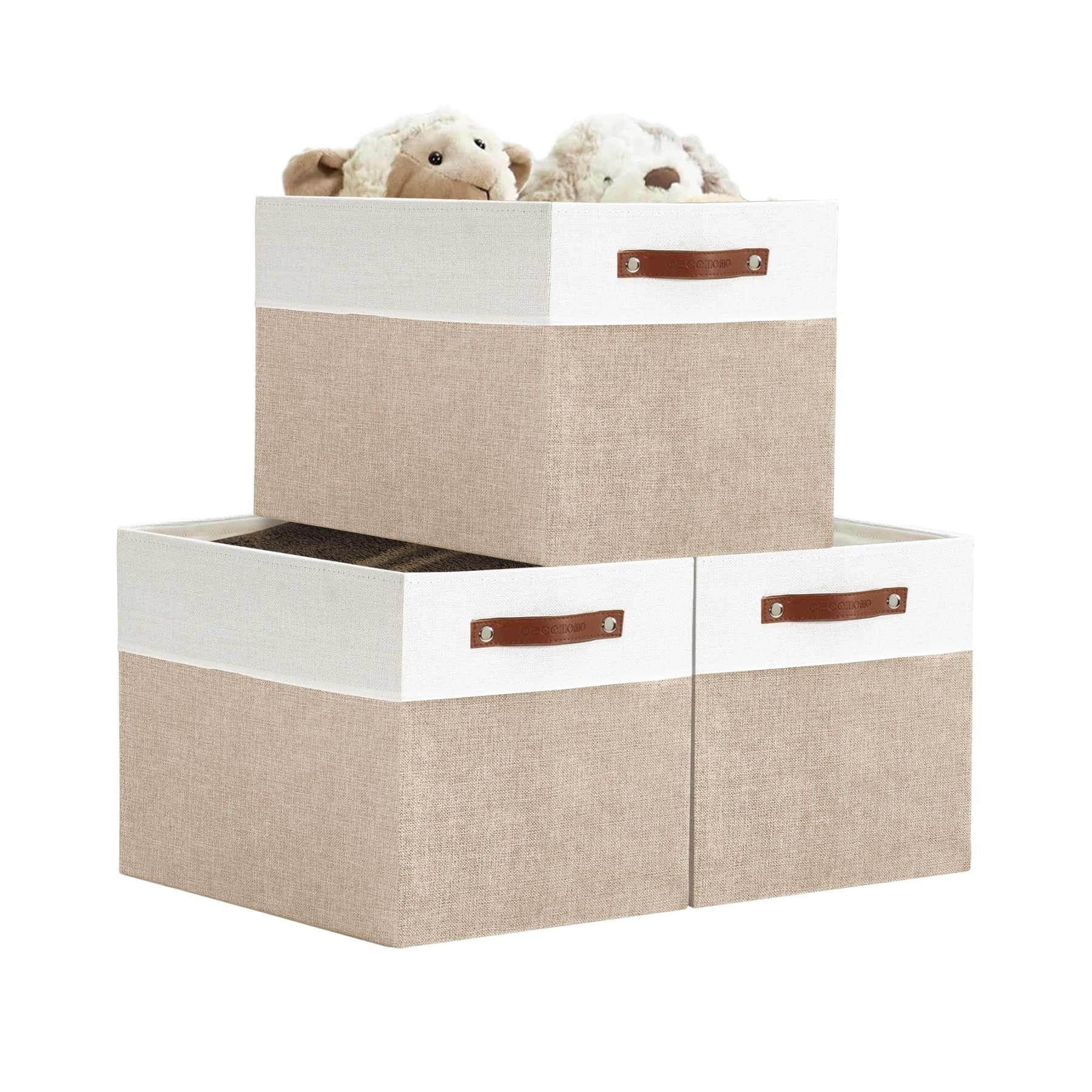 DECOMOMO Kallax Storage Cubes - 13x15x13 Inch Fabric Bins & Baskets for Shelves Organization - Beige & White Set of 3 - Perfect for Closet, Nursery, and Living Room Storage