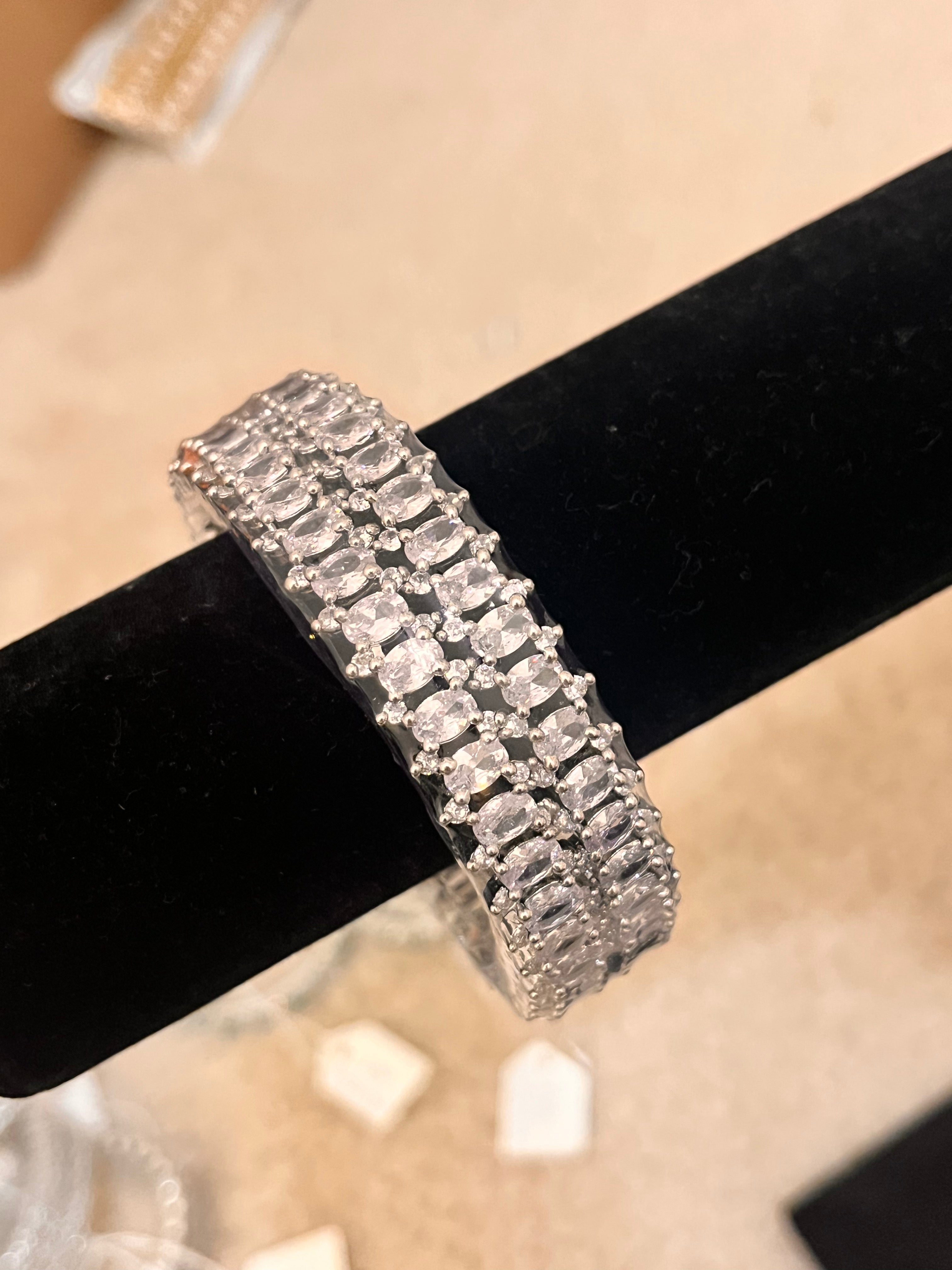Elegant White American Diamond Silver Plated Bangles for Women - Perfect for Weddings, Parties & Special Occasions