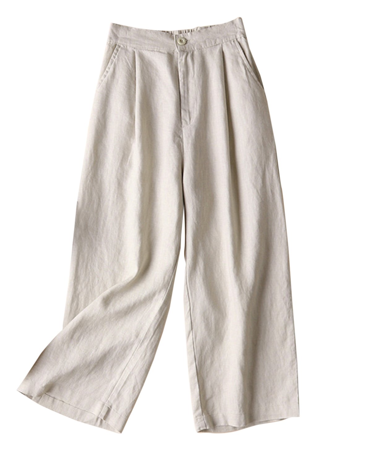 Aeneontrue Women's 100% Linen Wide Leg Pants - Breathable Capri Trousers with Elastic Waistband for Summer Casual Wear & Beach Outfits