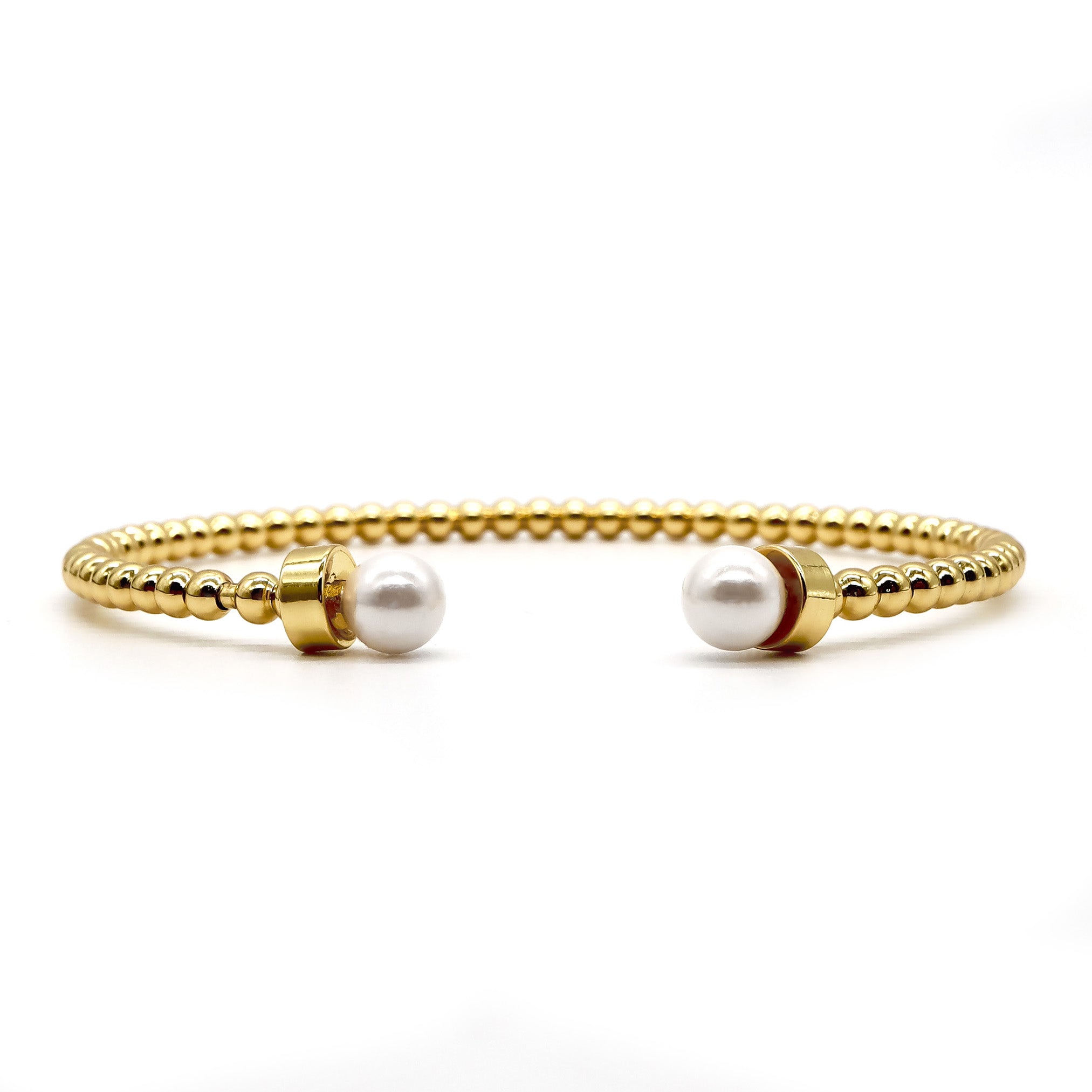 ROMALI 18K Gold Plated Beaded Cuff Bracelet with Pearl Accents - Elegant Women's Jewelry Gift for Party, Wedding & Special Occasions