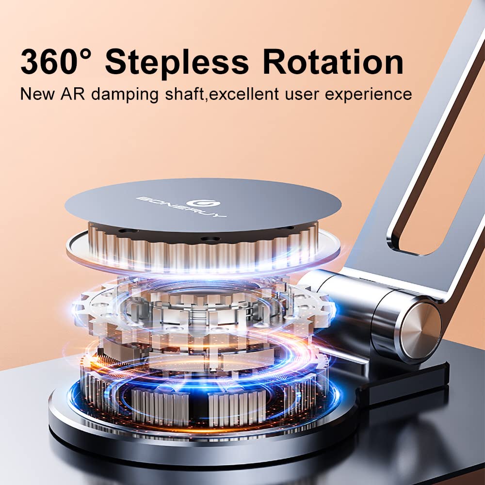 HouDeOS Rotatable & Foldable Aluminum Tablet Stand for Desk - Stable iPad Holder Compatible with 4.7-12 Inch Tablets & Smartphones - Perfect for Work, Study, and Entertainment
