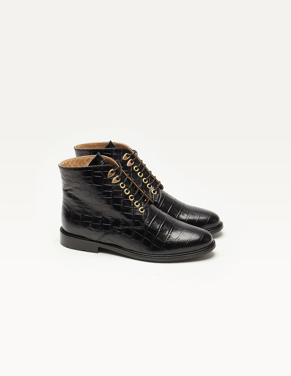 Laurene Black Crocodile Leather Lace-Up Ankle Boots for Women - Perfect for Office, Casual Outfits & Evening Events