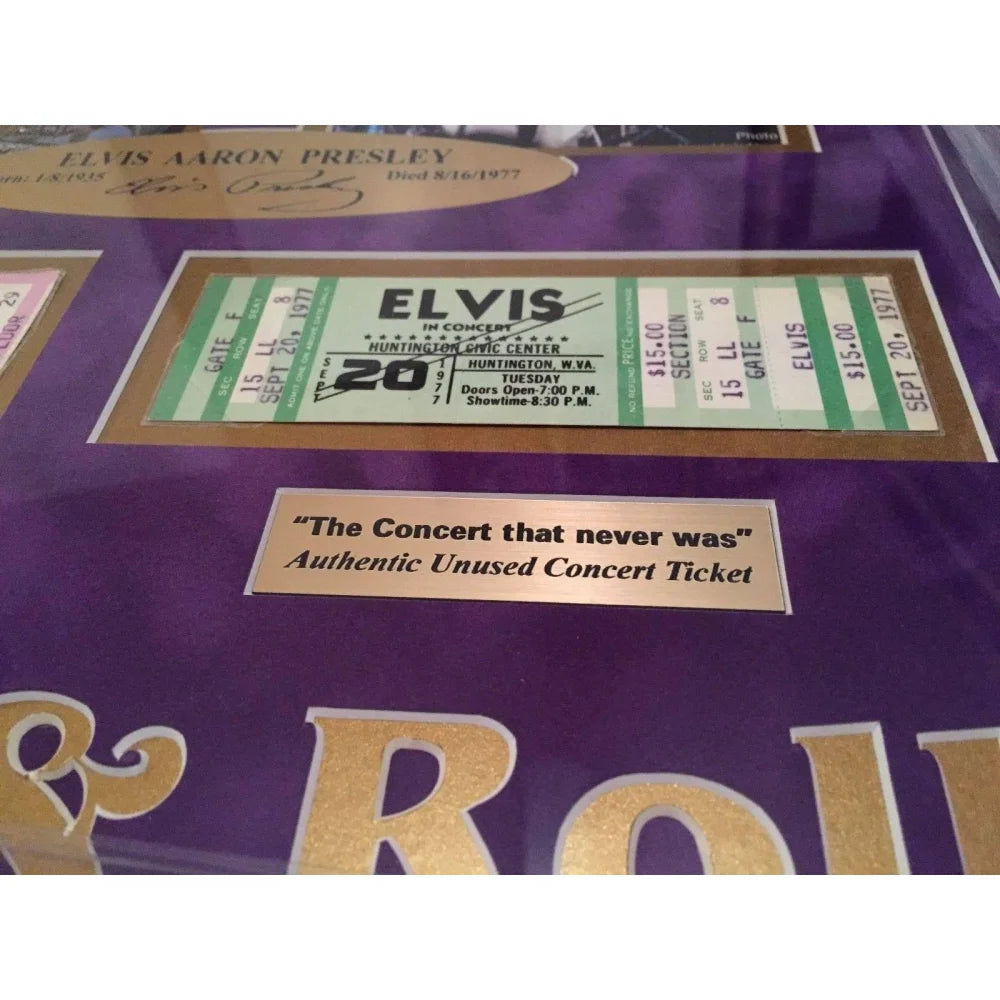 Elvis Presley Authentic Concert Tickets Collage Framed with Facsimile Autograph - Limited Edition #D/25 - Perfect for Music Memorabilia Collectors & Elvis Fans Home Decor