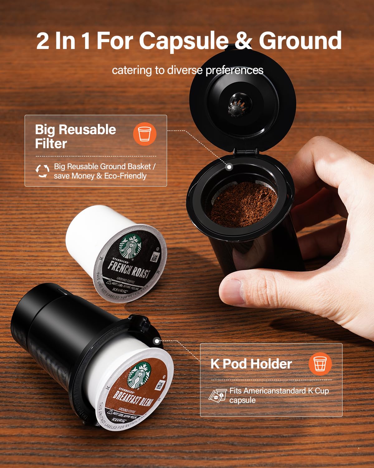 SHARDOR Single Serve Coffee Maker for K-Cup Pods & Ground Coffee - Hot & Iced Coffee Machine with 6-14 oz Brew Sizes, 50 oz Removable Water Tank & Bold Brew Setting - Stainless Steel Black - Perfect for Home, Office or Dorm Room Coffee Brewing