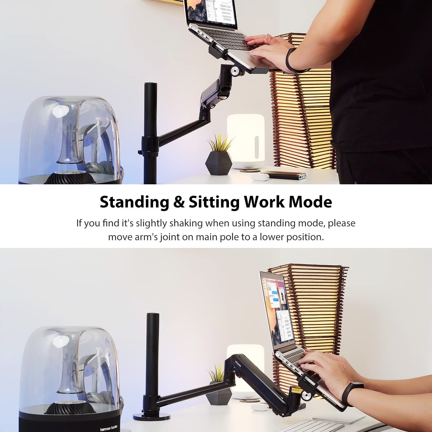 Viozon Adjustable Gas Spring Monitor Arm Stand with Laptop Tray - Heavy Duty Desk Mount for 17-32 Inch Computer Screens & 12-17 Inch Laptops - Perfect for Home Office, Gaming Setup and Workspace Ergonomics