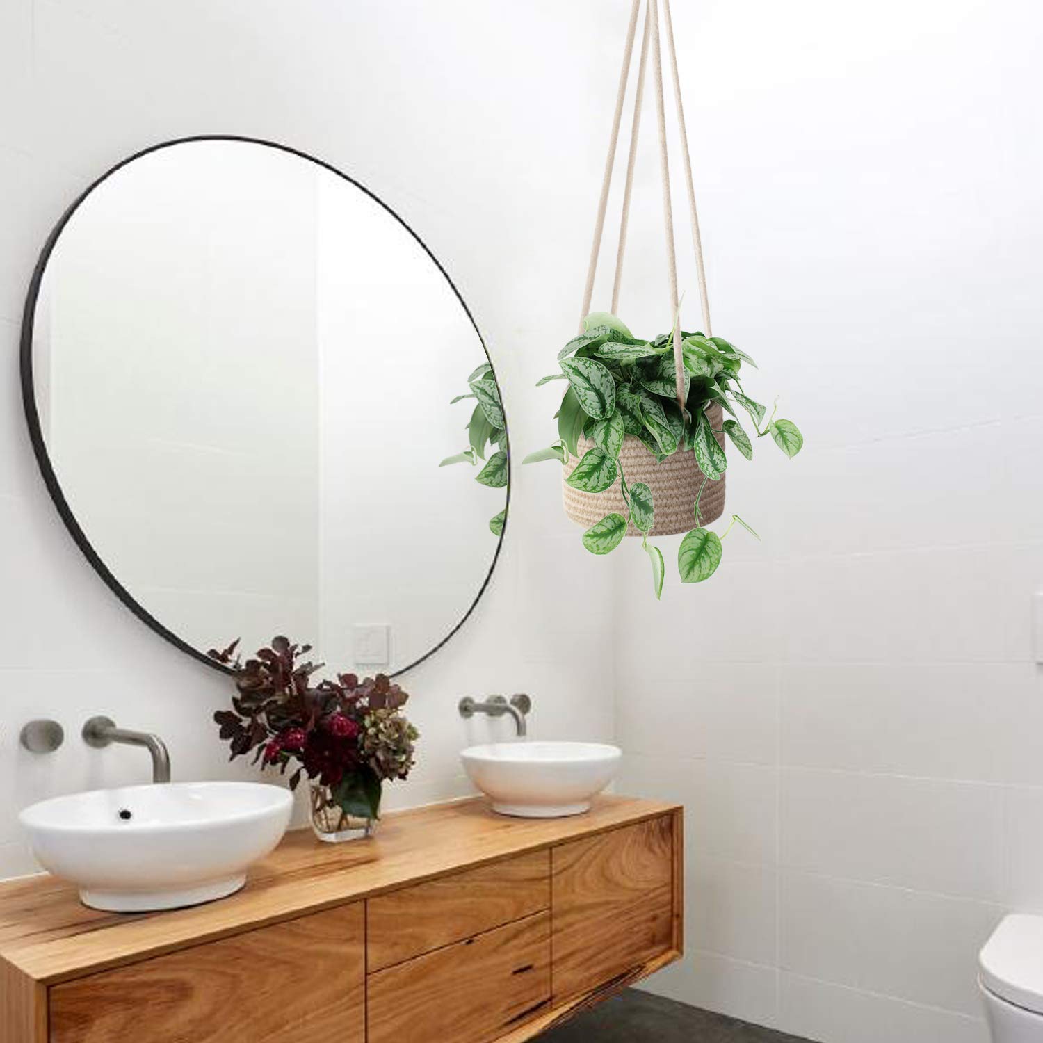 Flexzion 2 Pack Cotton Rope Hanging Plant Basket - 20