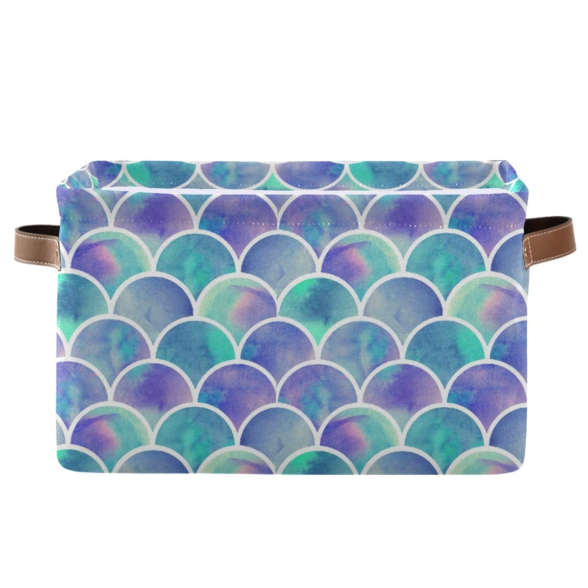 Rainbow Mermaid Scales Square Storage Basket - Canvas Closet & Shelf Organizer for Home Office - Foldable Decorative Bin for Toys, Books, Laundry (1 Pack) | Perfect for Bedroom, Bathroom & Kids Room Organization
