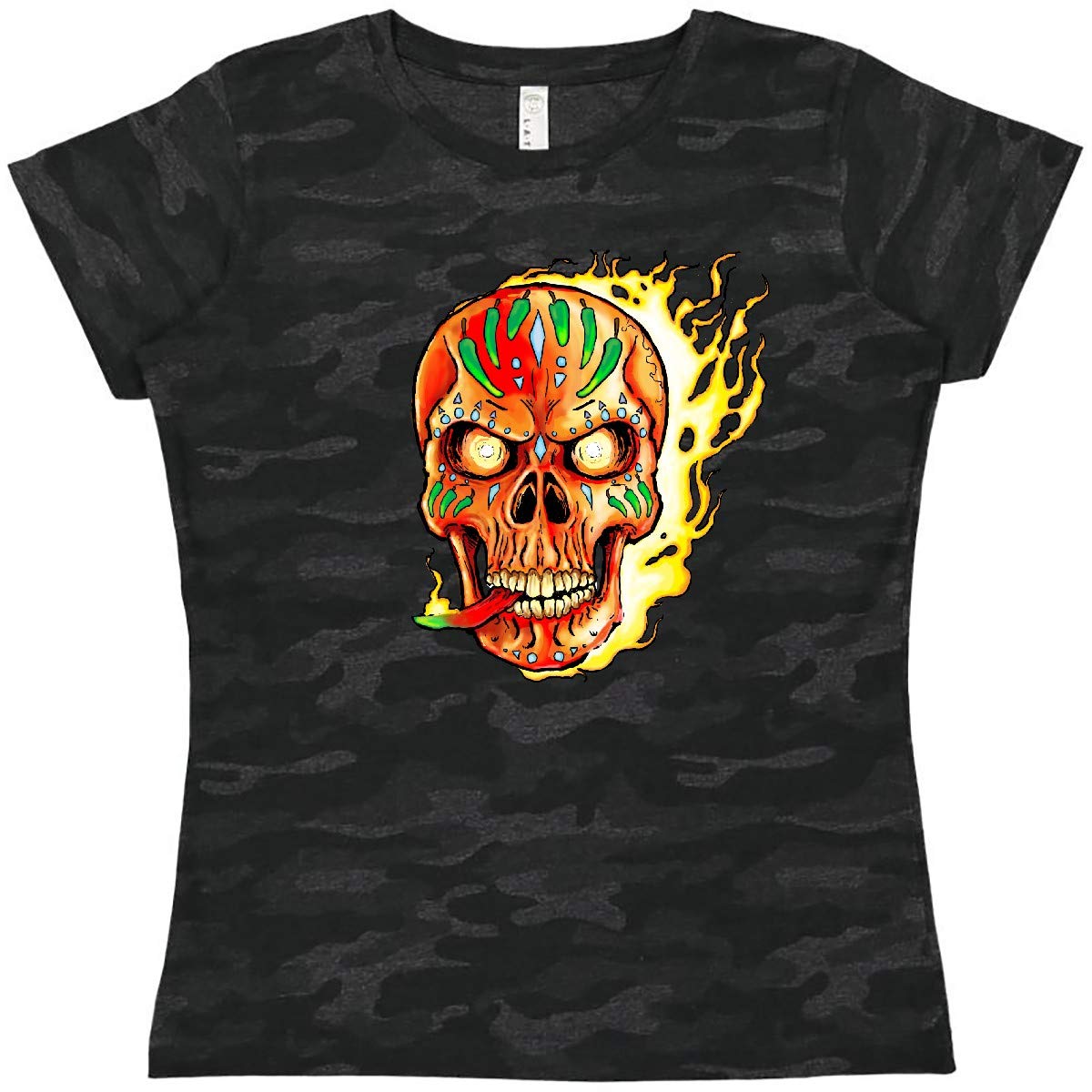 Hot Sauce Skull On Fire Women's T-Shirt - Spicy Food Lover Graphic Tee for Concerts, Parties & Casual Streetwear