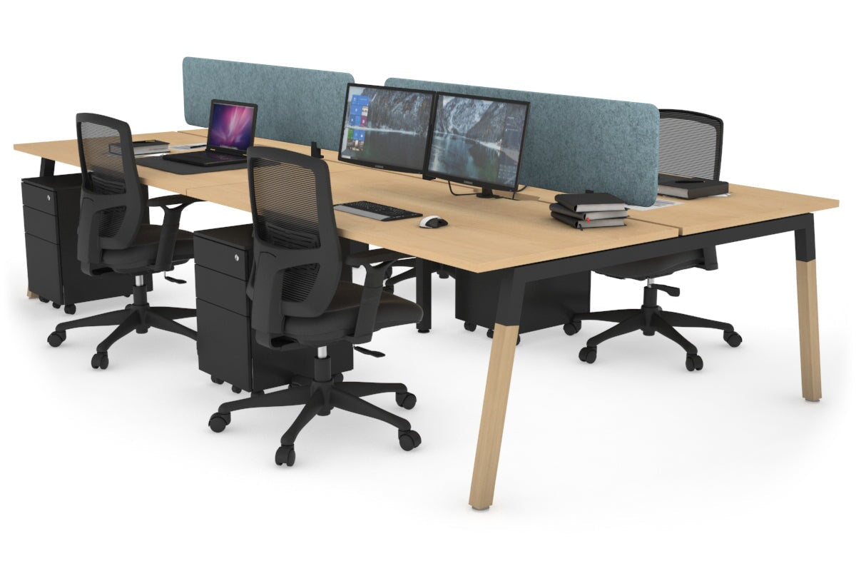 Quadro A Legs 4-Person Office Workstation with Wood Legs & Cross Beam - 1800L x 800W Dimensions with Cable Management Scallop - Perfect for Collaborative Workspaces & Modern Office Desks