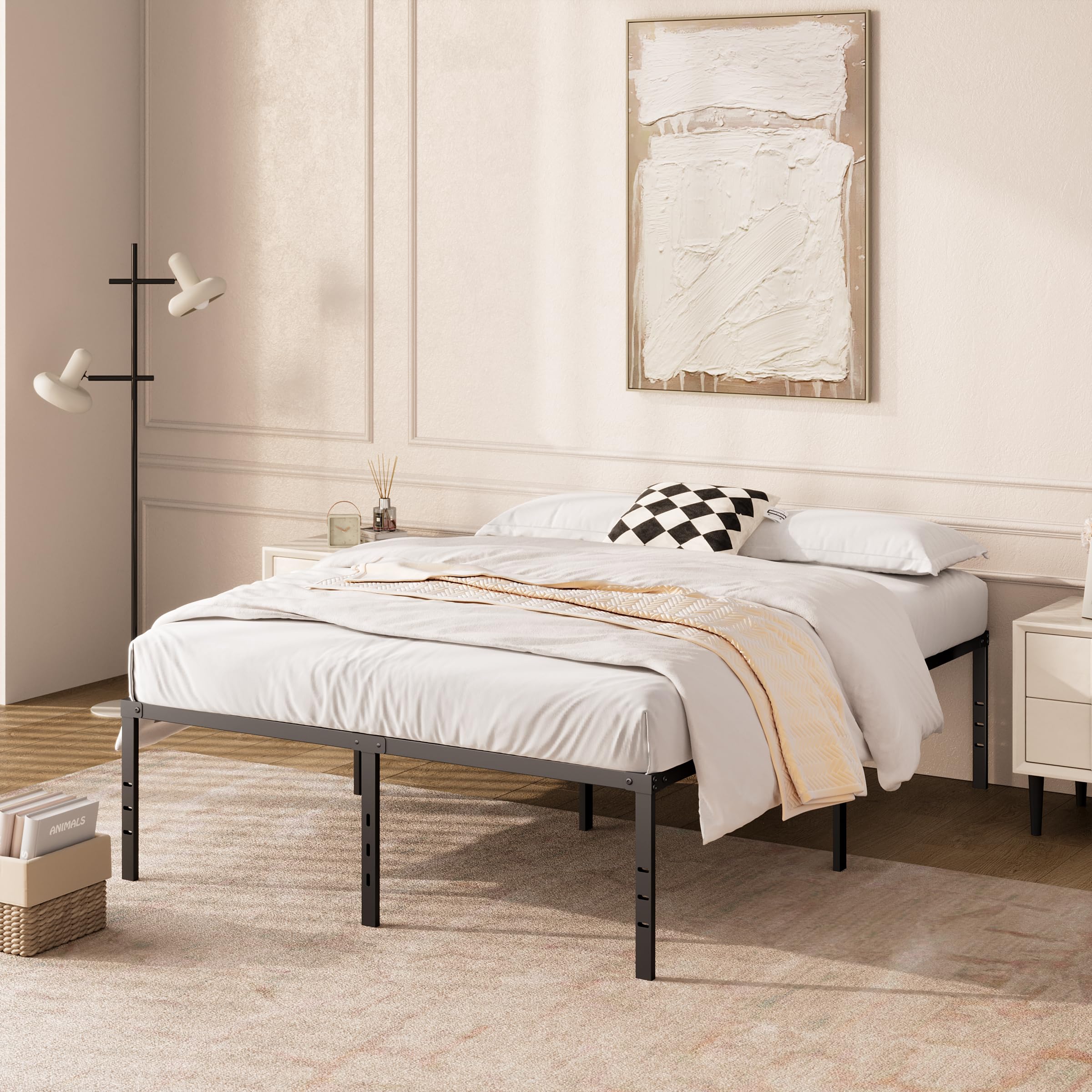 King Size Bed Frame - 18 Inch Heavy Duty Metal Platform with Storage, Sturdy Steel Support Holds 2500 lbs, No Box Spring Needed, Noise Free & Non-Slip, Black - Perfect for Master Bedrooms, Guest Rooms & Small Spaces