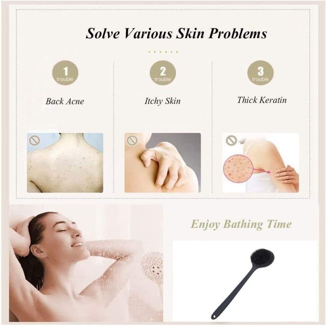 Premium Silicone Back Scrubber & Body Exfoliator - Long Handle Shower Brush for Deep Cleansing & Skin Care | Perfect for Bath, Spa & Relaxation at Home