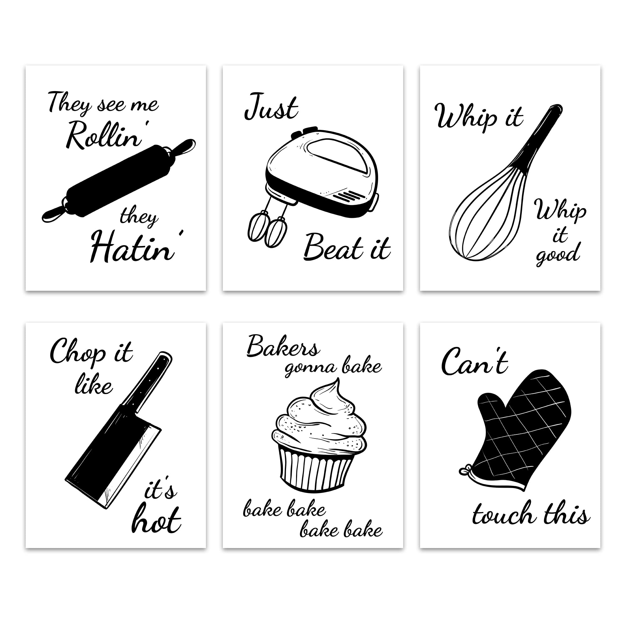 Funny Kitchen Wall Art Set of 6 - Farmhouse Rustic & Modern Home Decor - 8x10 Dining Room & Kitchen Posters - Perfect for Farmhouse, Apartment & Restaurant Decor