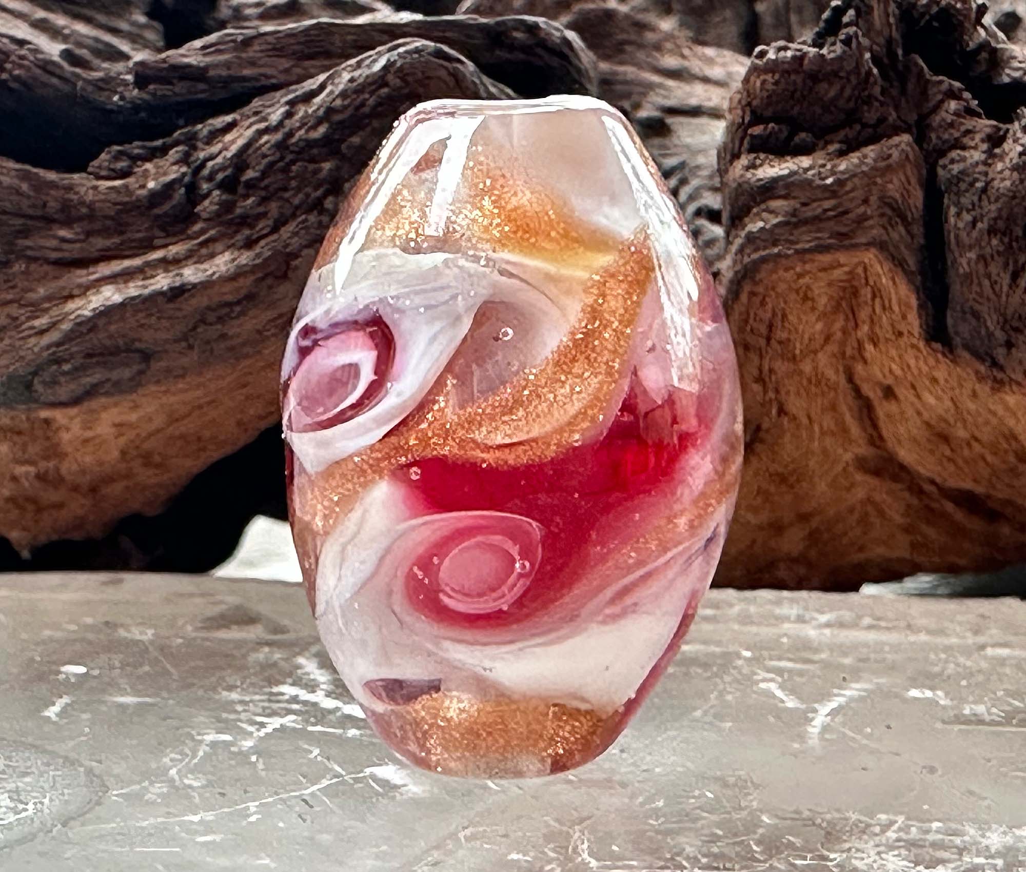 Handmade Pink Gold Swirl Glass Lampwork Focal Bead for Jewelry Making - DIY Necklace, Bracelet & Earrings Designs - Perfect for Beaders and Crafters