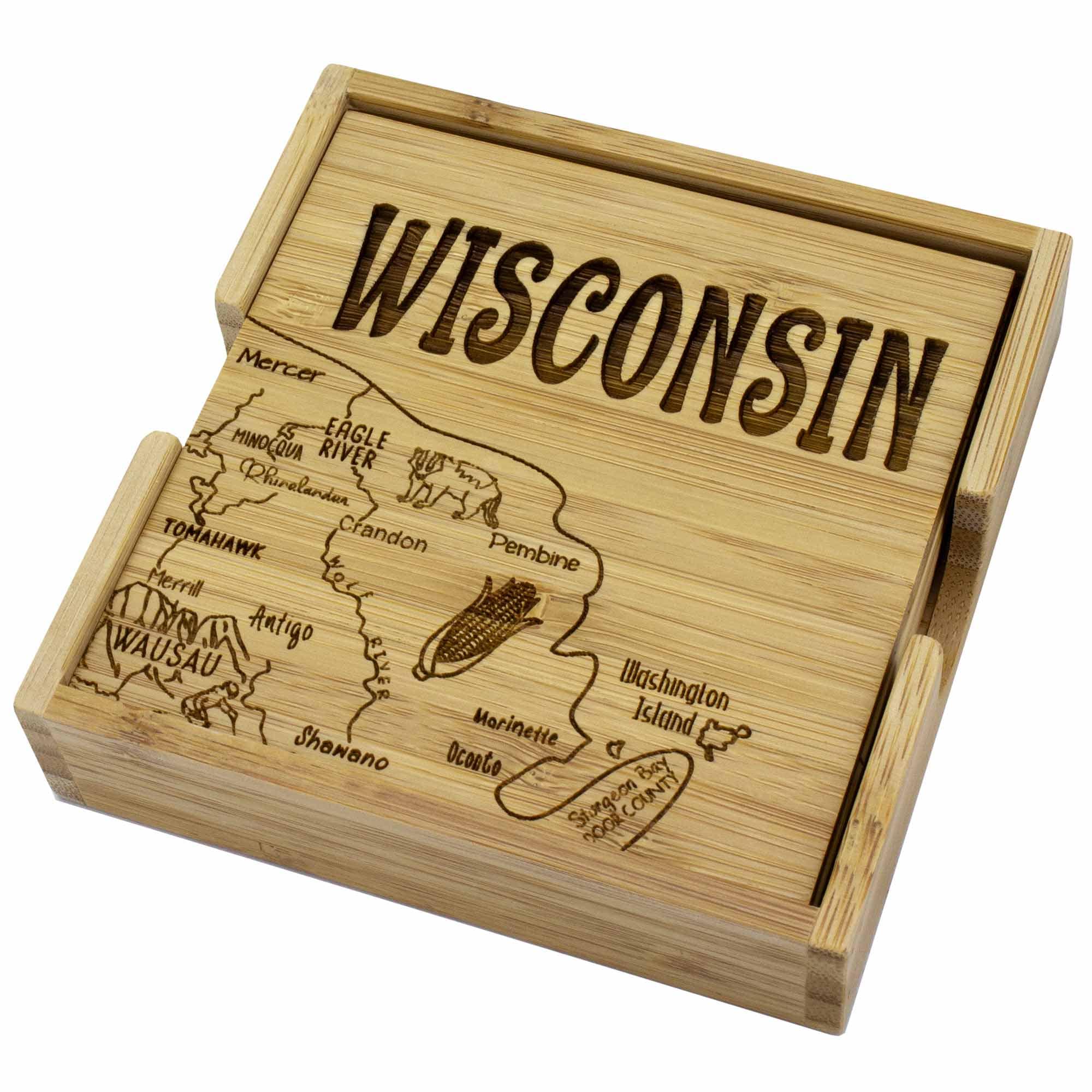 4-Piece Wisconsin Puzzle Coaster Set with Storage Case - Perfect for Home, Office, and Party Decor