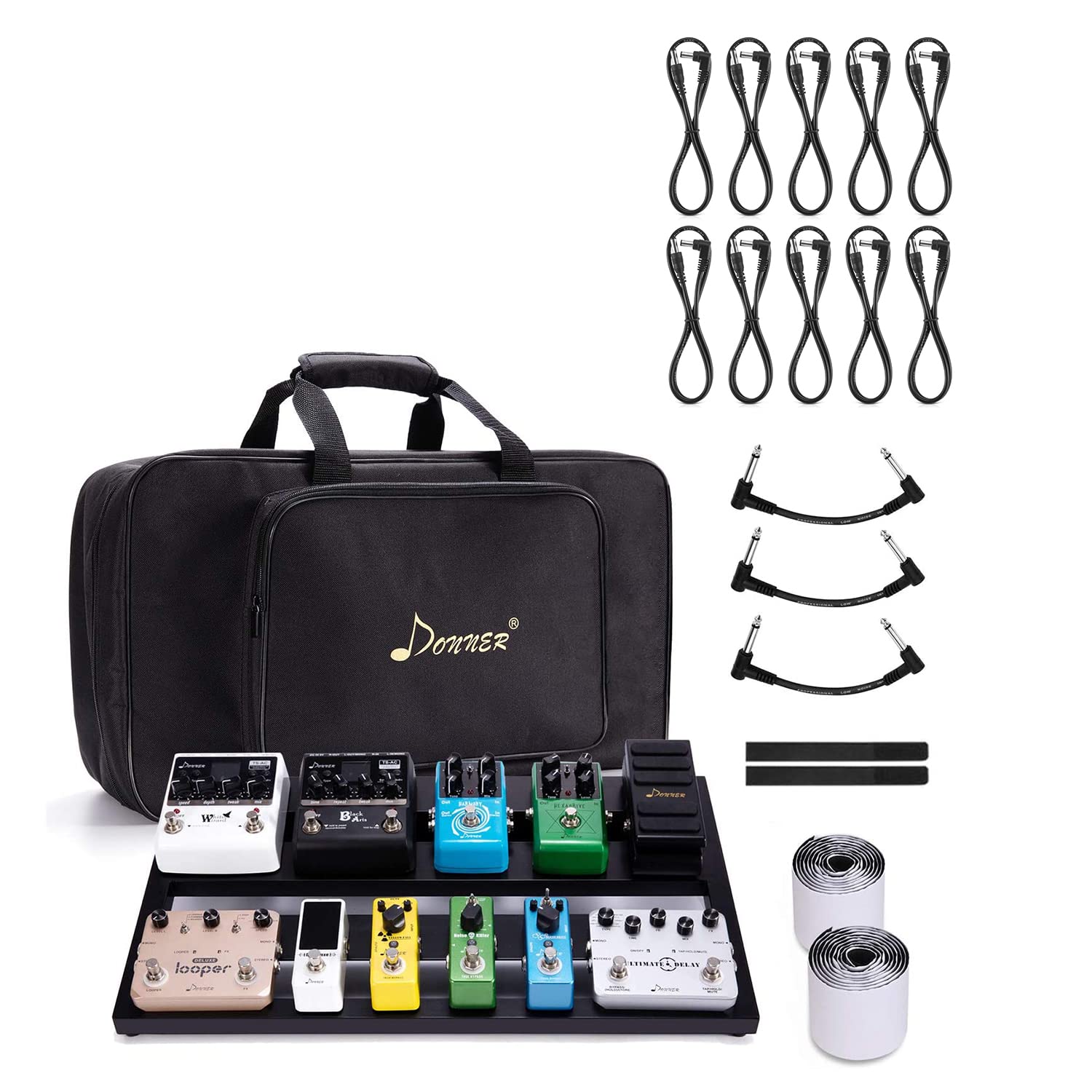 Donner Guitar Pedal Board Case with 10-Pack Power DC Cables - Durable Portable Pedalboard for Electric Guitar Effects - Perfect for Live Performances & Studio Recording