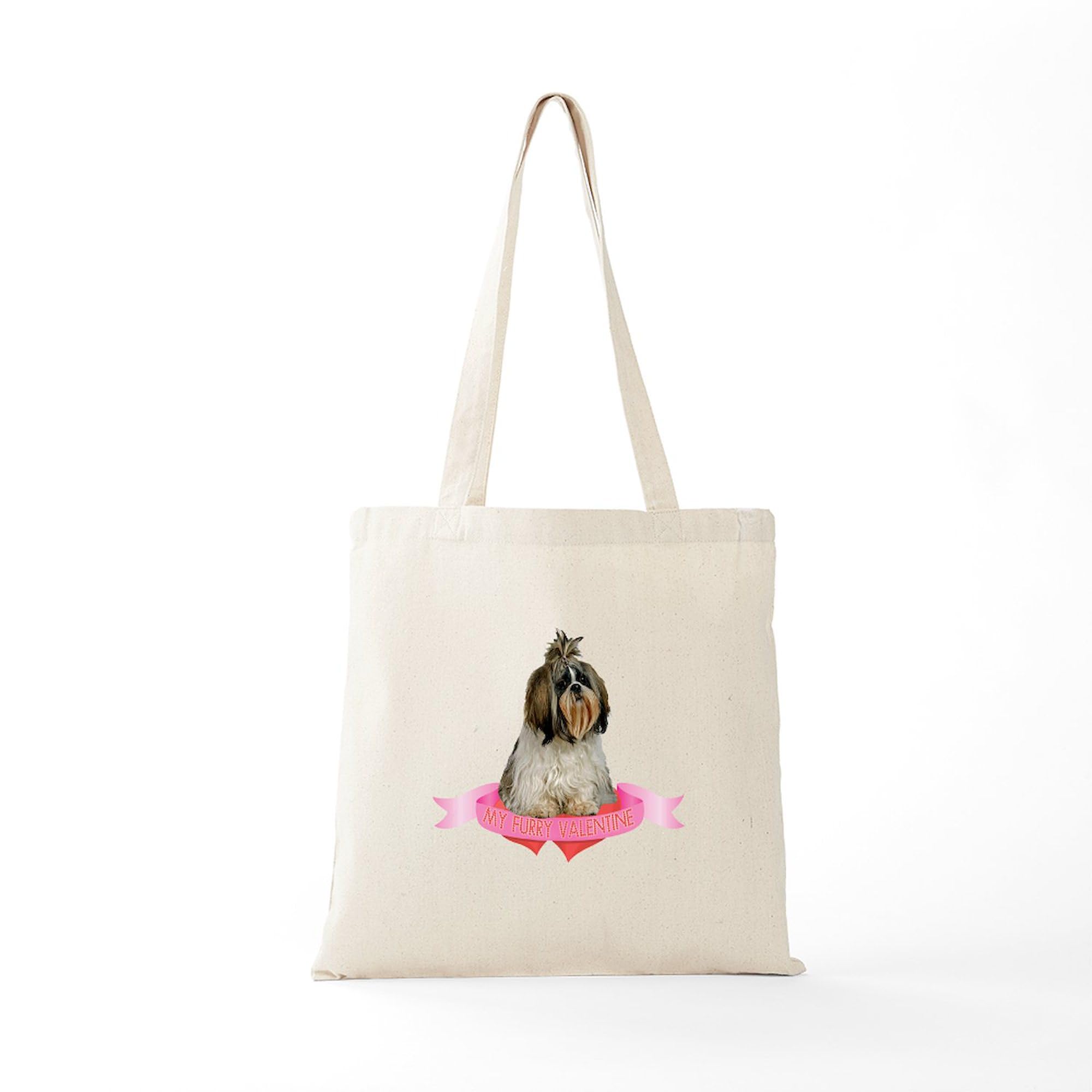 Shih Tzu Valentine Tote Bag - Natural Canvas Reusable Shopping Bag for Groceries, Beach & Daily Use | Cute Dog Lover Gift