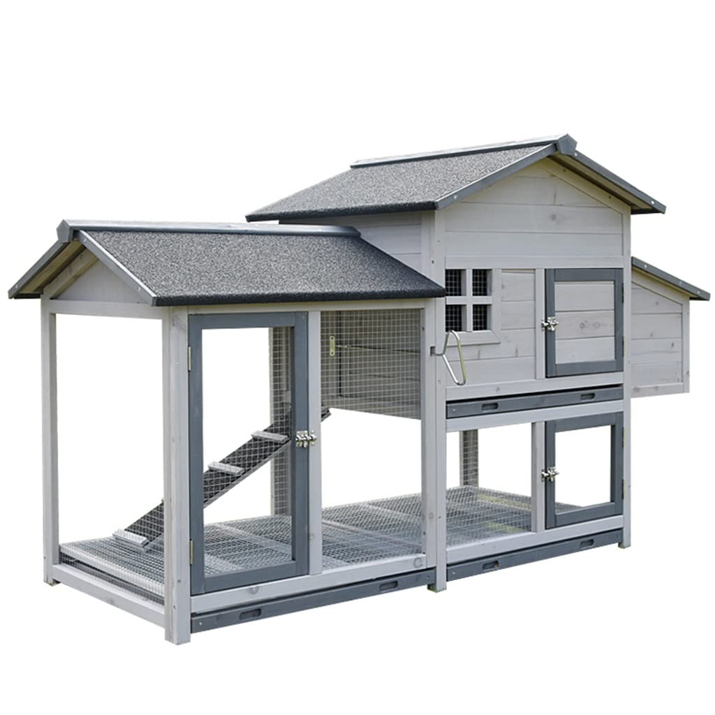 Premium Outdoor Chicken Coop & Rabbit Hutch - Double Layer Wooden Poultry House with Waterproof Roof, Nesting Box, Easy-Clean Tray & Spacious Run Area (3 Access Doors, 68