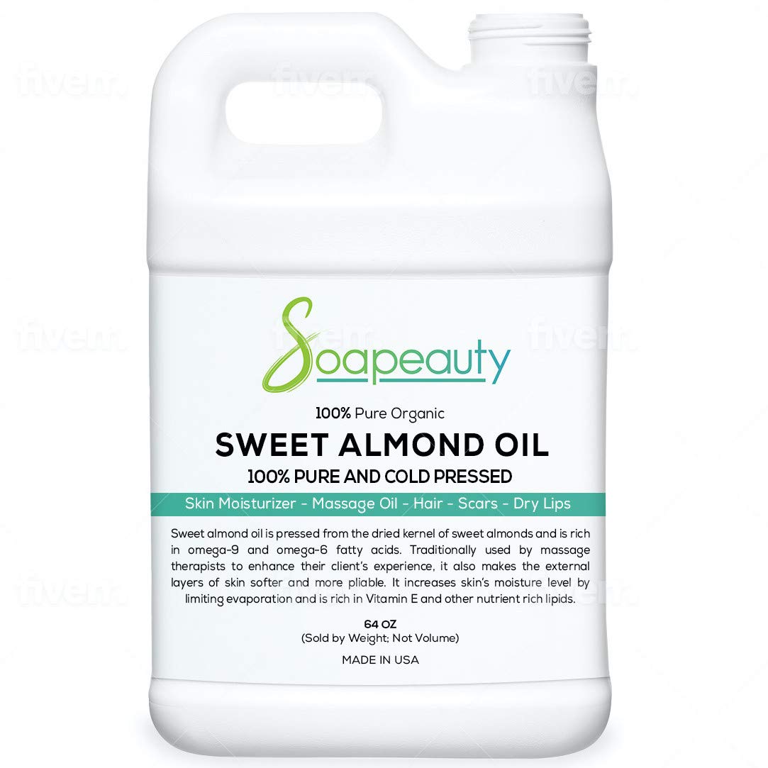 Pure Sweet Almond Oil - Cold Pressed, Unrefined & 100% Natural | Bulk Carrier Oil for Essential Oils | Skin, Face & Hair Moisturizer | Soap Making Ingredient | 64 fl oz (Half Gallon) | Perfect for Aromatherapy, Massage & DIY Beauty Products