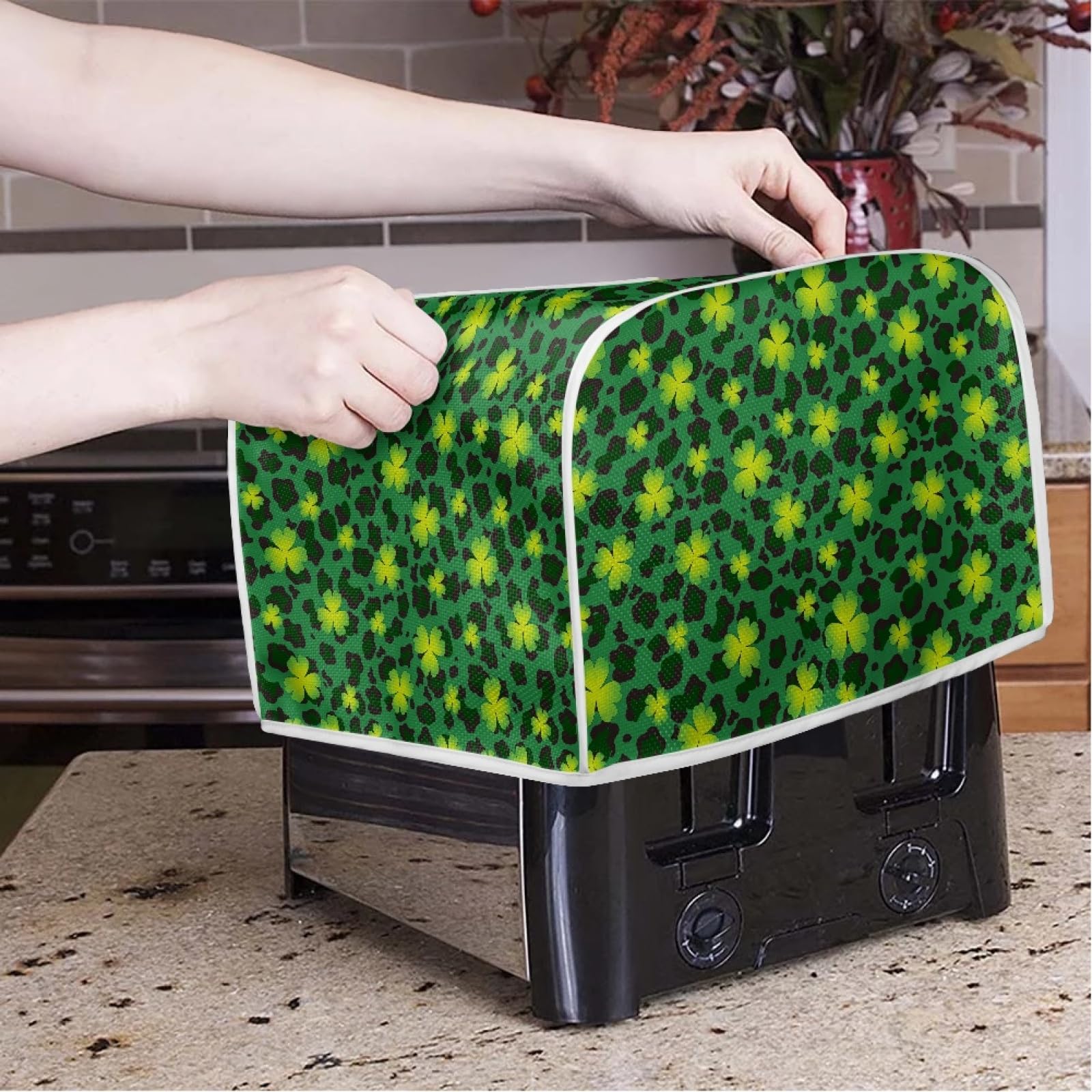 St. Patrick's Day Themed 4-Slice Toaster Cover - Stain Resistant Dustproof Microwave & Oven Grill Protector with Handle - Perfect for Kitchen Countertop Organization & Small Appliance Protection