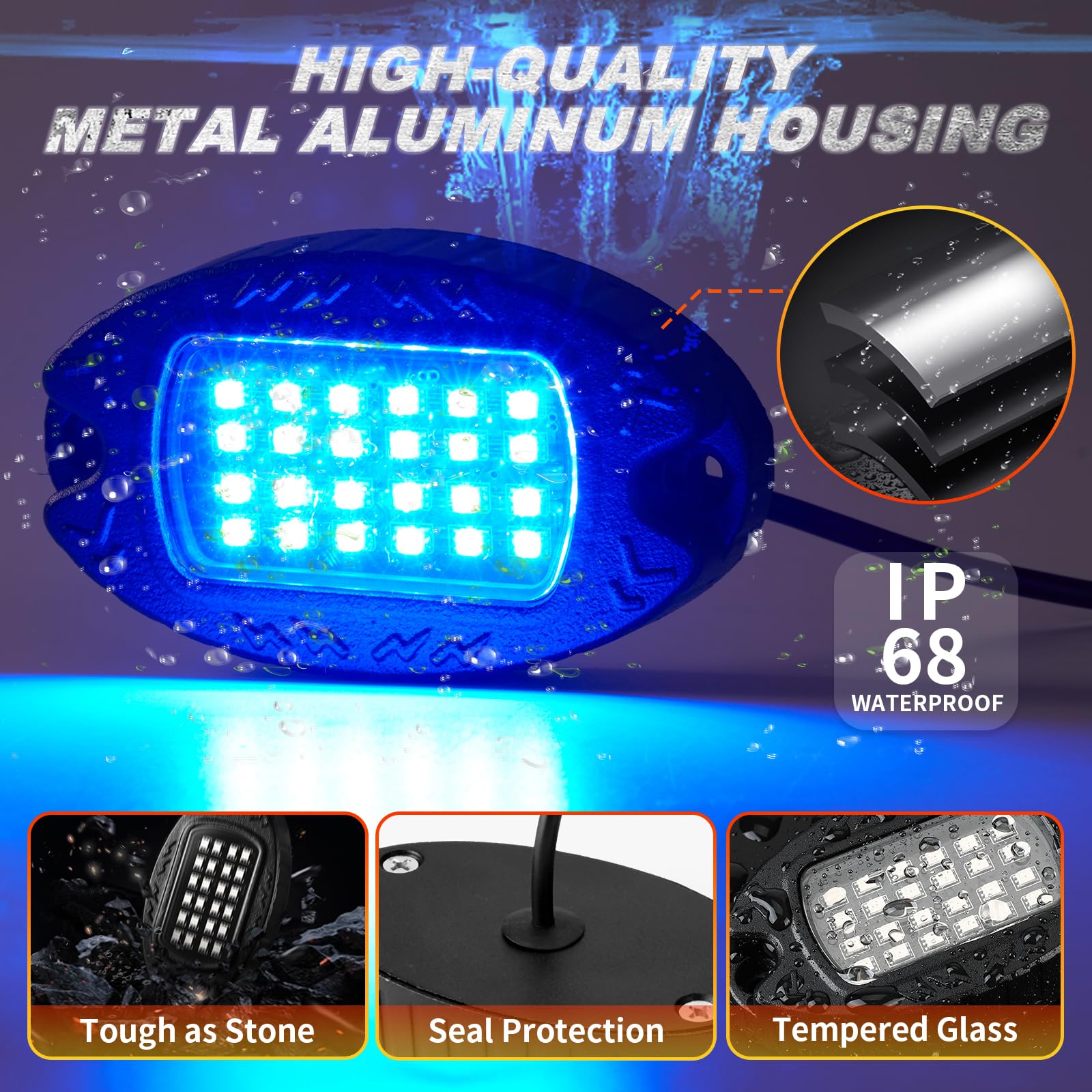 4Pods Upgraded Segmented Metal RGB LED Rock Lights Kit with APP & RF Remote Control - Waterproof Underglow Lights, 12V Multi-Color Underbody Lighting for Trucks, Jeep, ATV, UTV, Golf Cart, RZR, SXS - Perfect for Off-Road Adventures, Car Shows & Night Driving