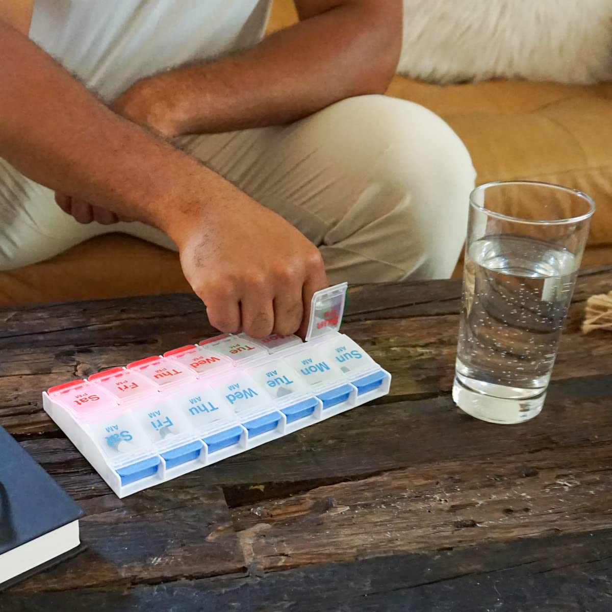 7-Day Push Button Pill Organizer - AM/PM Daily Medicine & Vitamin Case (2 Times a Day) - Perfect for Travel, Work, and Home Medication Management