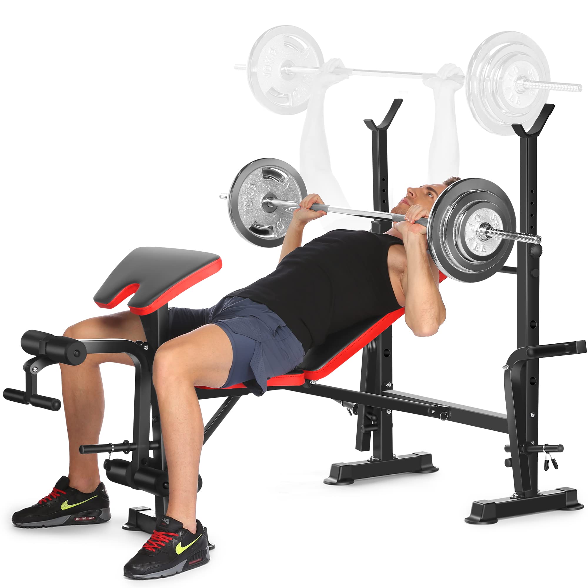Aceshin Adjustable Olympic Weight Bench for Home Gym - Multi-Functional Bench Press with Preacher Curl Pad & Leg Developer - Perfect for Strength Training, Chest Workouts & Full-Body Fitness Exercises